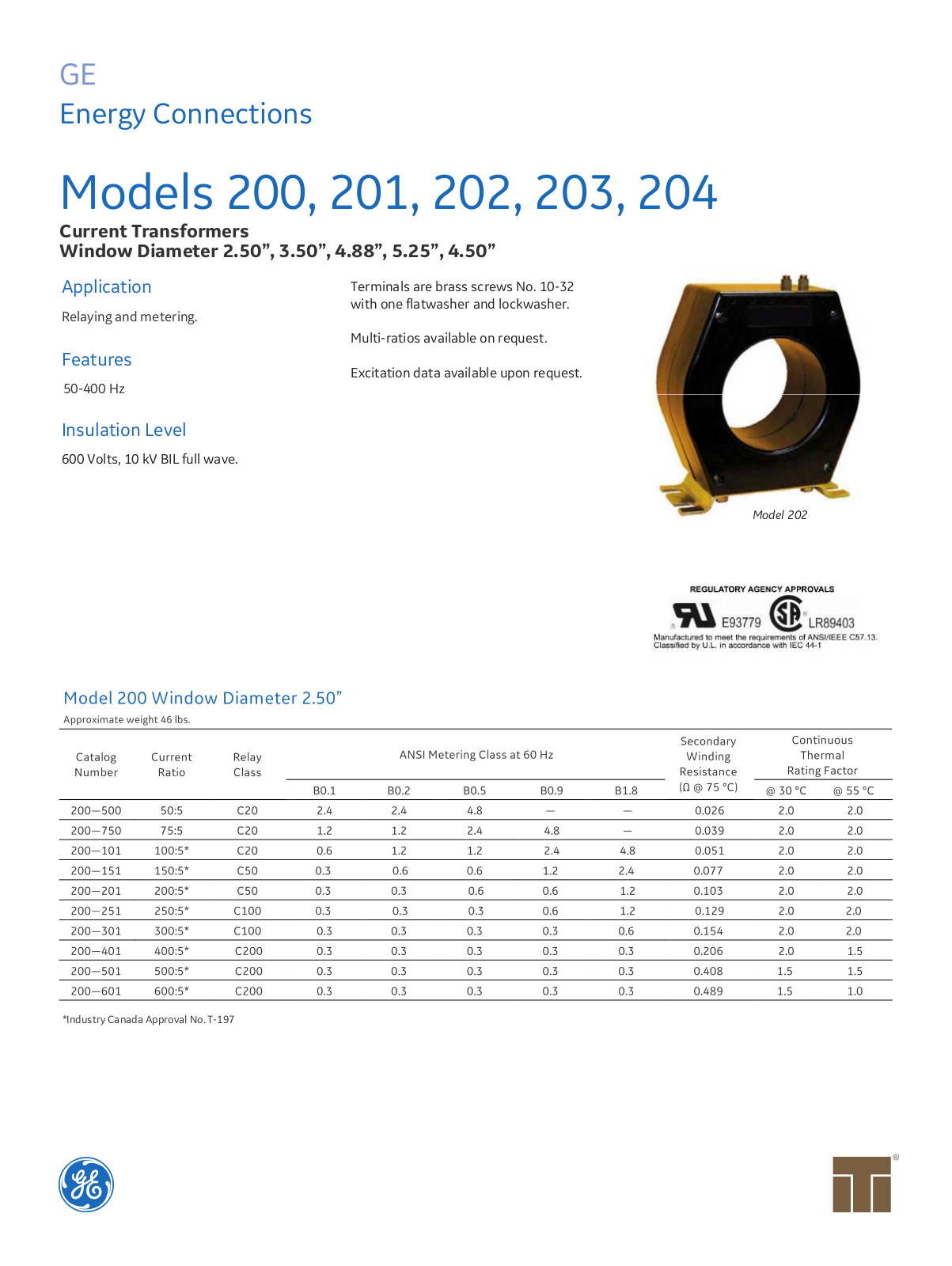 Instrument Transformer, Div of GE 200, 201, 202, 203, 204 Data Sheet