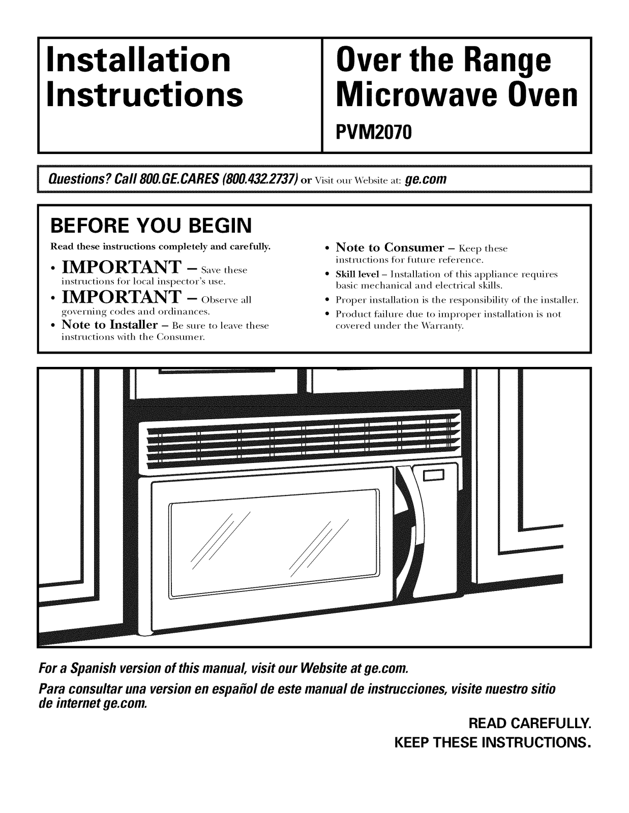 GE PVM2070DM1BB, PVM2070DM1CC, PVM2070DM1WW, PVM2070DM2BB, PVM2070DM2CC Installation Guide - ManualMachine.com
