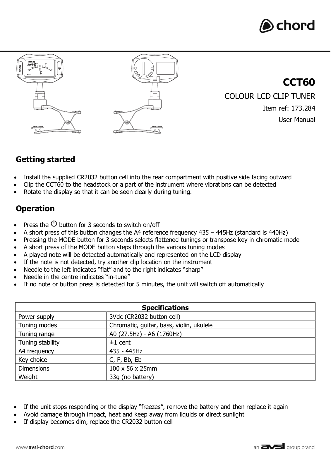 AVSL CCT60 User Manual