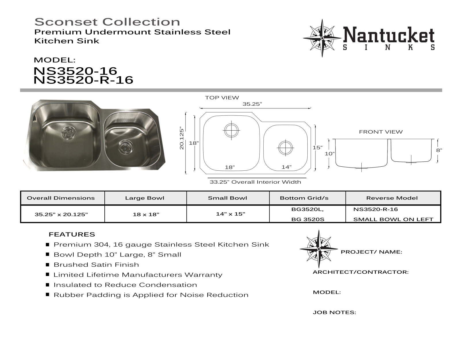 Nantucket Sinks NS352016 Specs