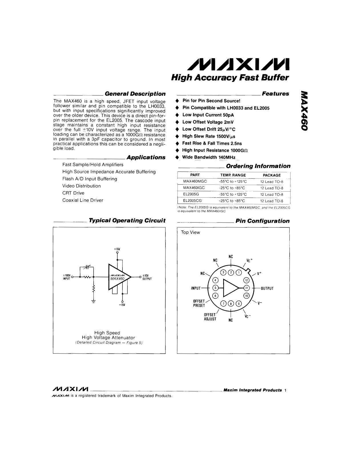 Maxim Integrated Producs EL2005G, EL2005CG Datasheet