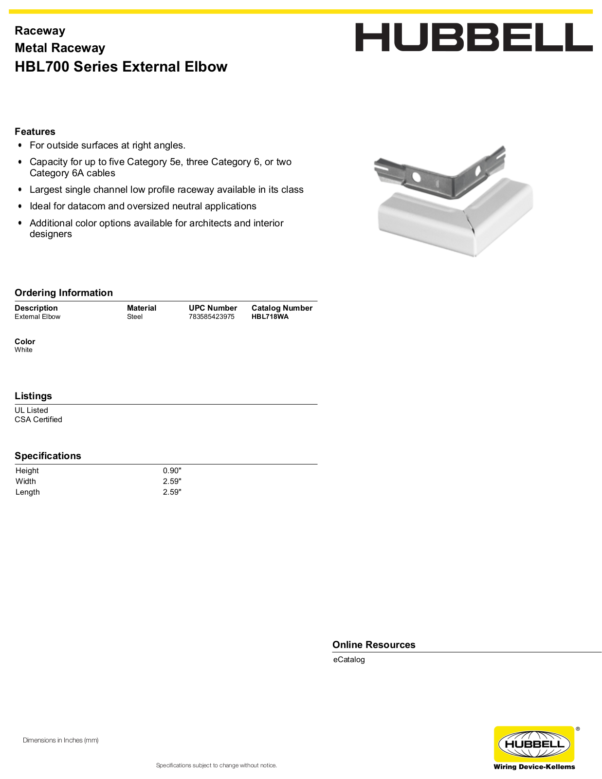 Hubbell HBL718WA Specifications