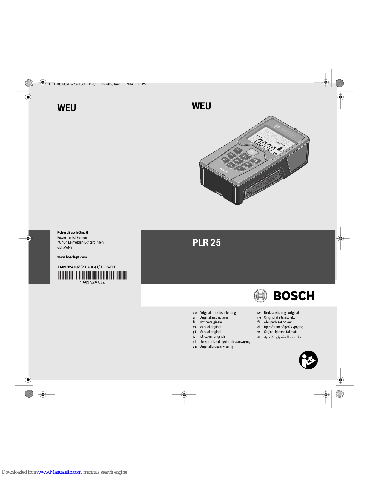 Bosch PLR 25 Original Instructions Manual