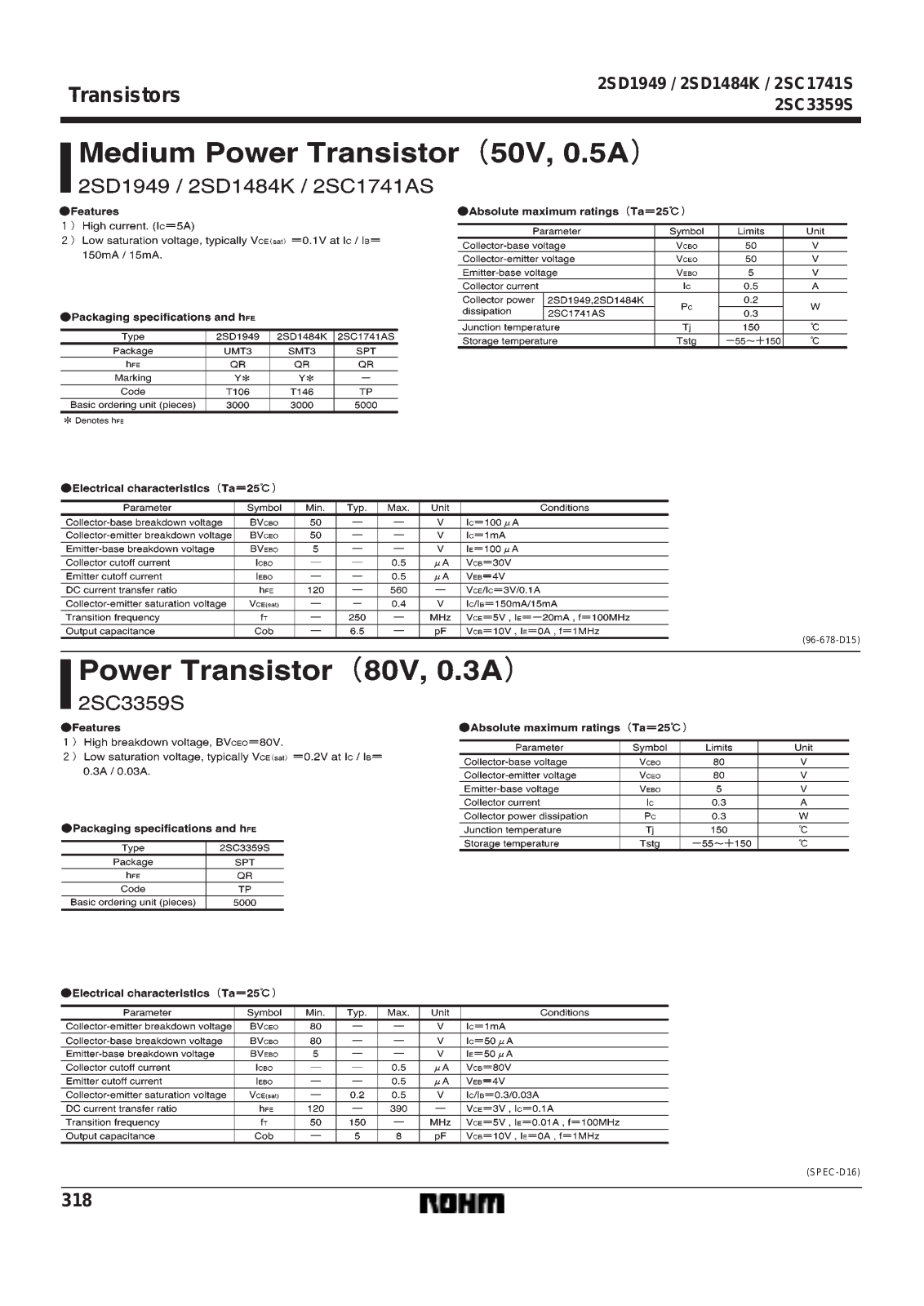 ROHM 2SD1949, 2SD1741AS, 2SD1484K Datasheet