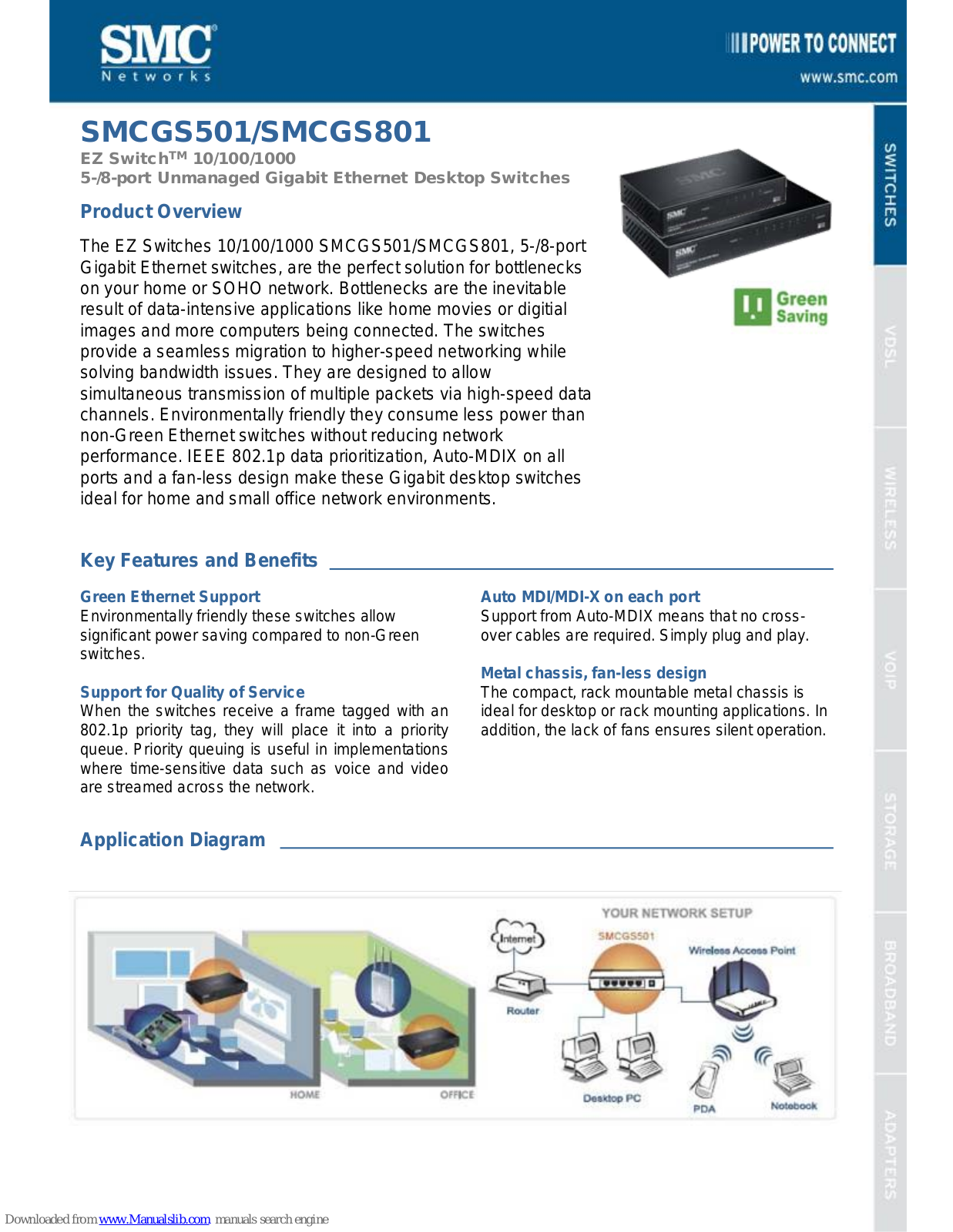 SMC Networks GS501, GS801, EZ Switch SMCGS501, EZ Switch SMCGS801 Datasheet