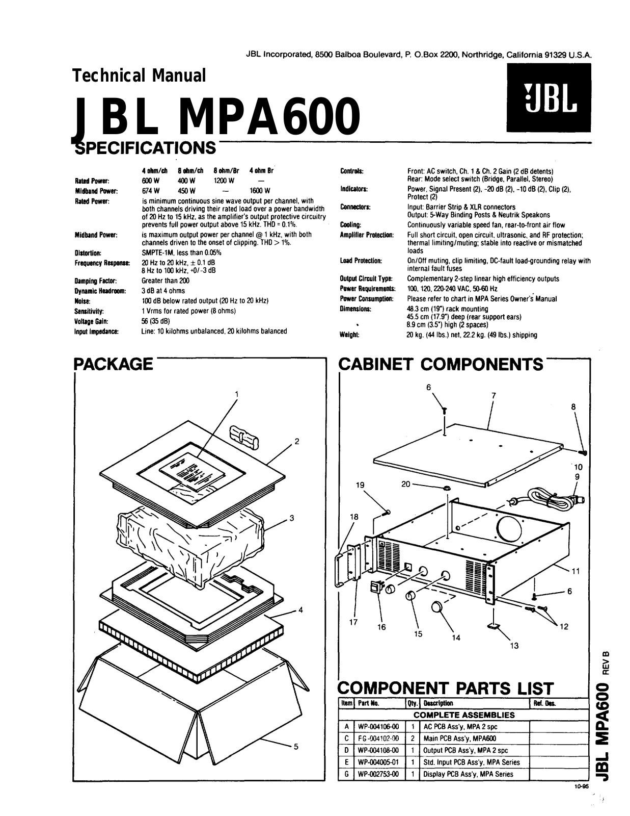 JBL MPA-600 Service manual