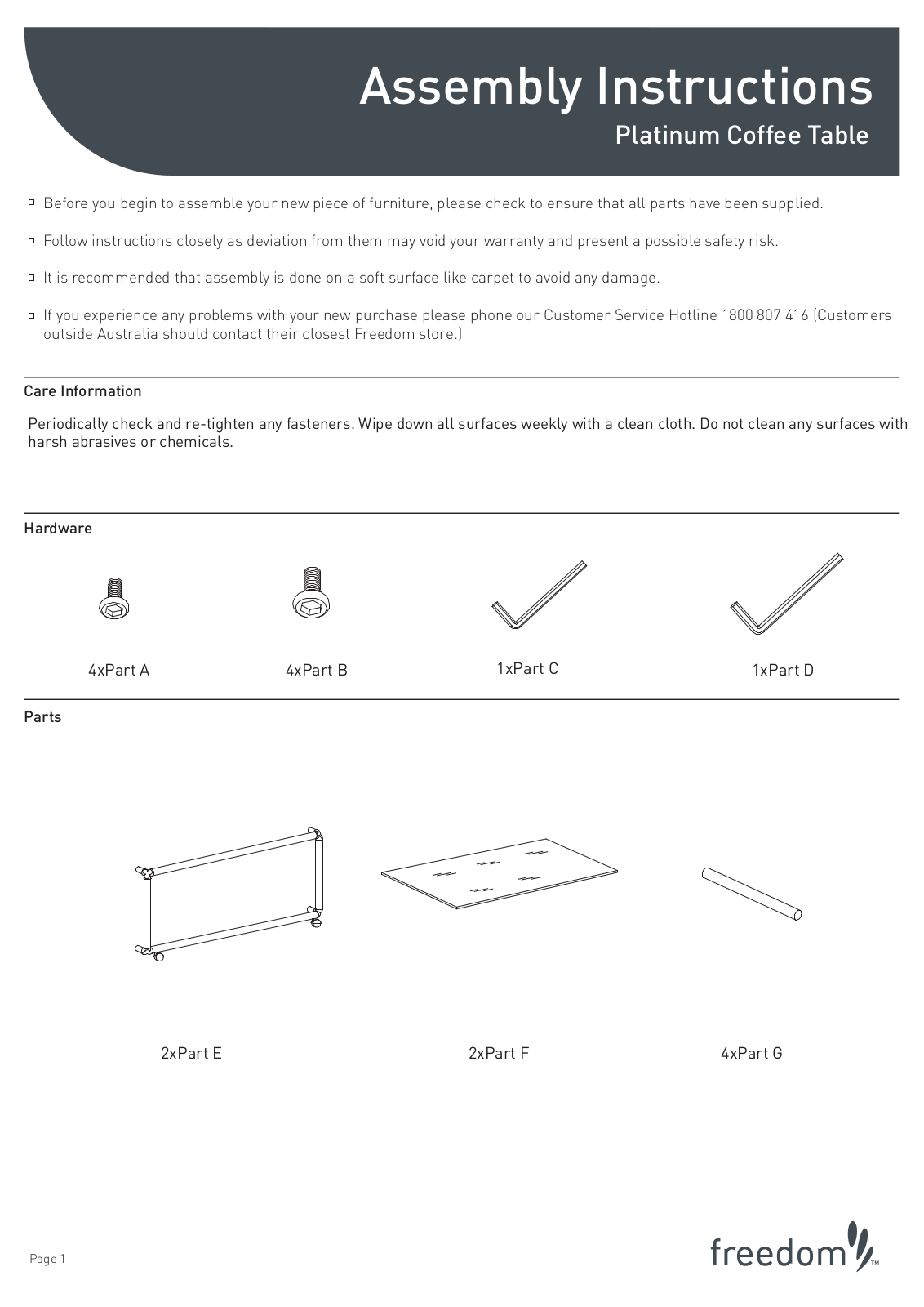 Freedom Platinum Coffee Table Assembly Instruction