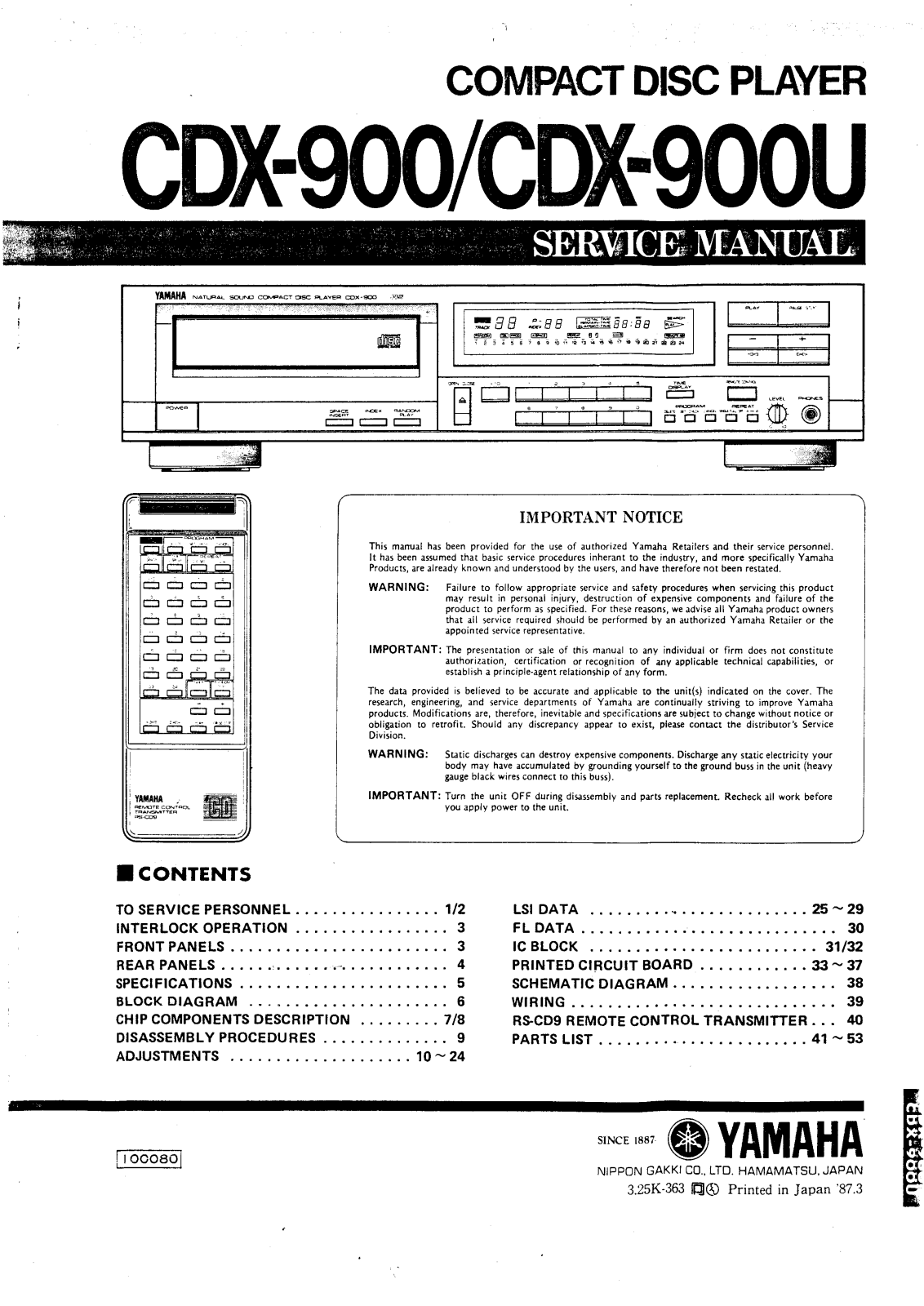 Yamaha CDX-900, CDX-900-U Service Manual