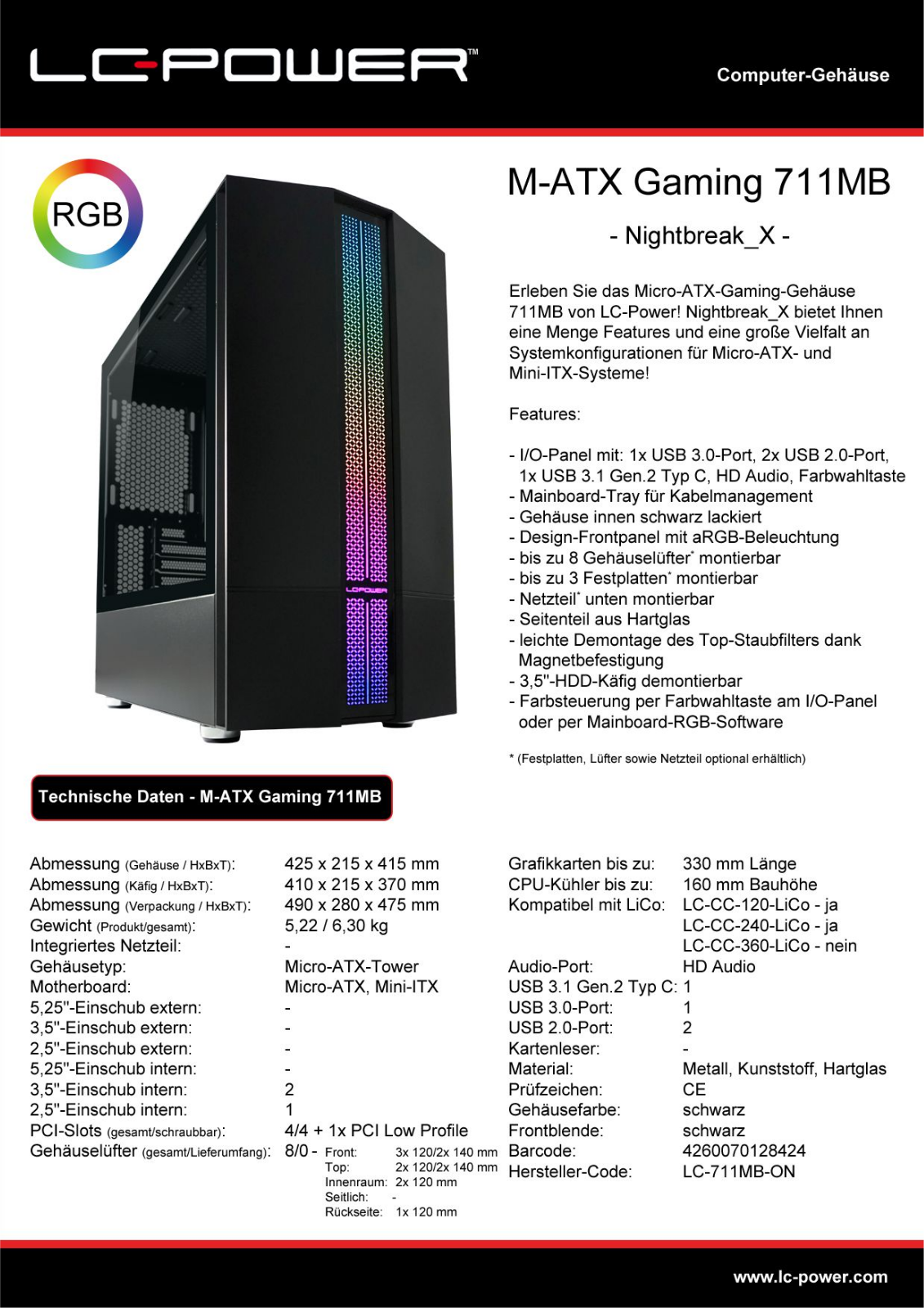 LC-Power LC-711MB-ON User Manual