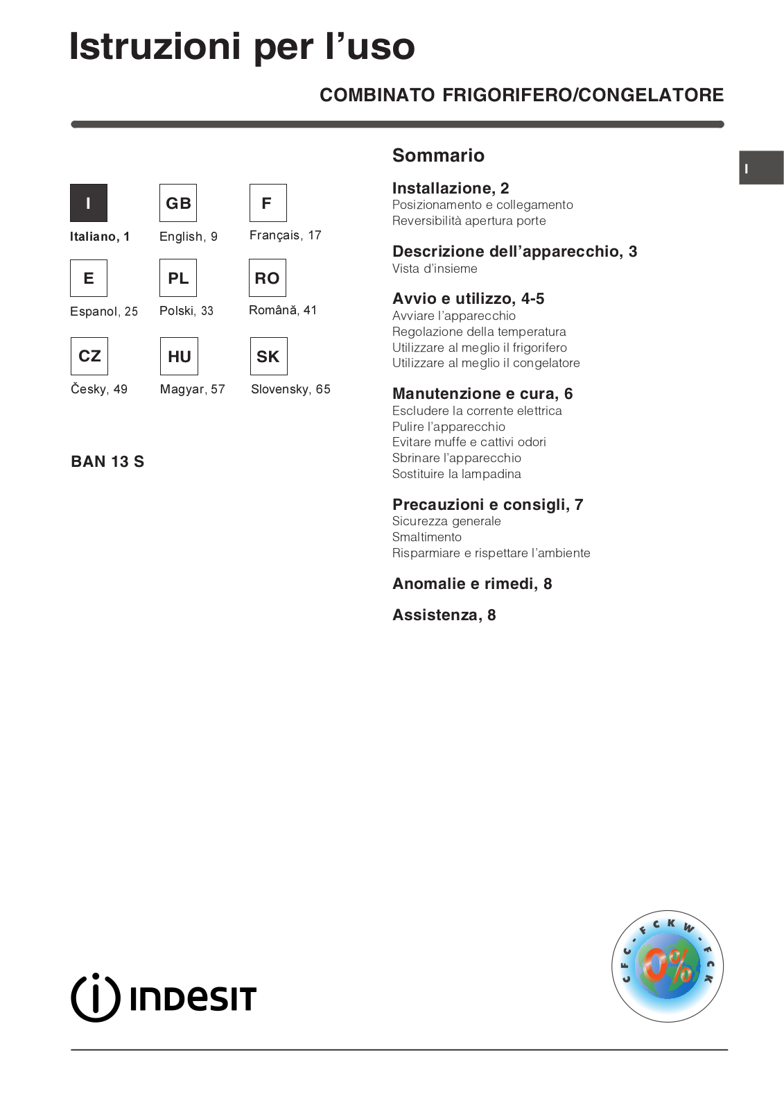 INDESIT BAN13S1 User Manual