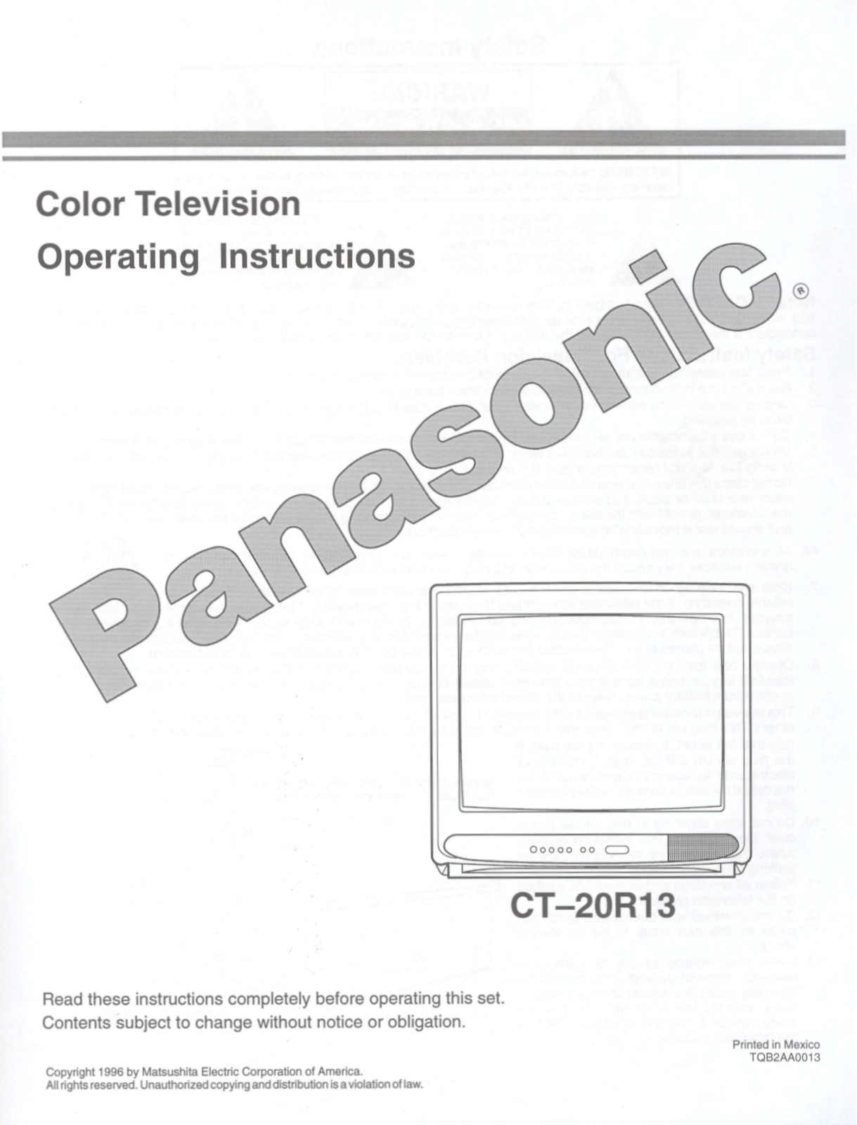 Panasonic CT-20R13 User Manual