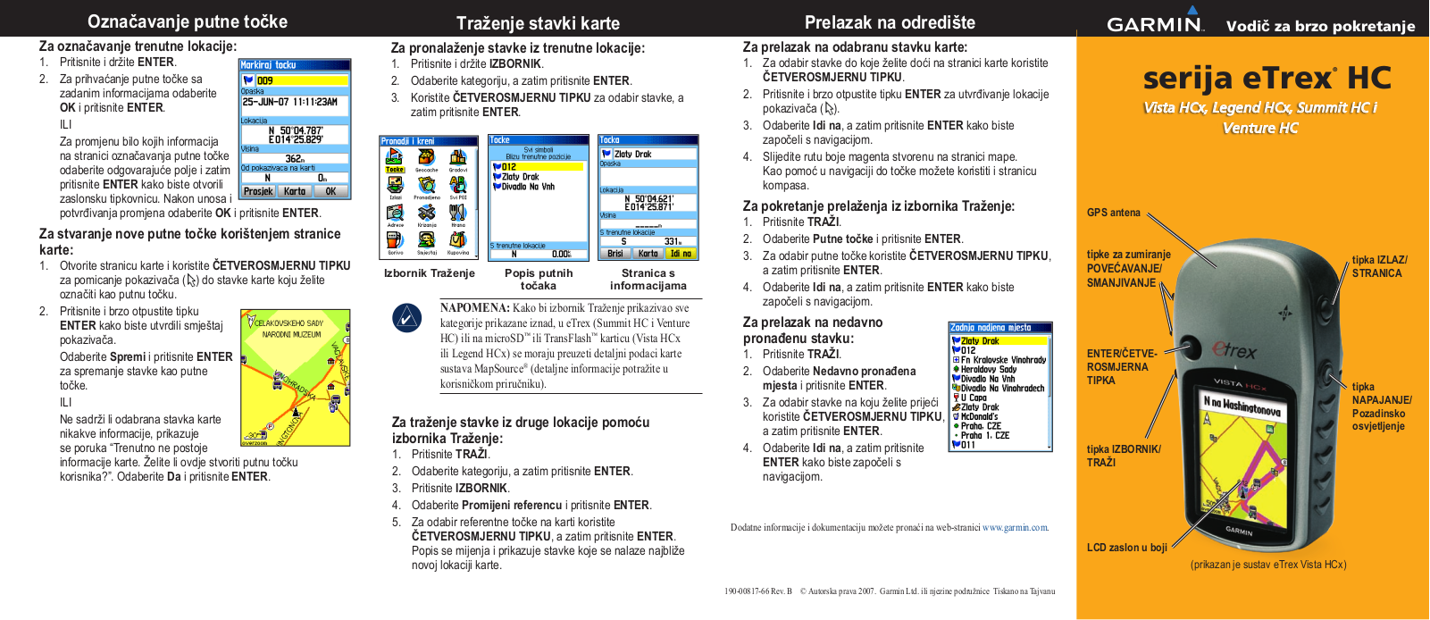 Garmin eTrex Vista HCx, eTrex Summit HC, eTrex Venture HC, eTrex Legend HCx quick start guide