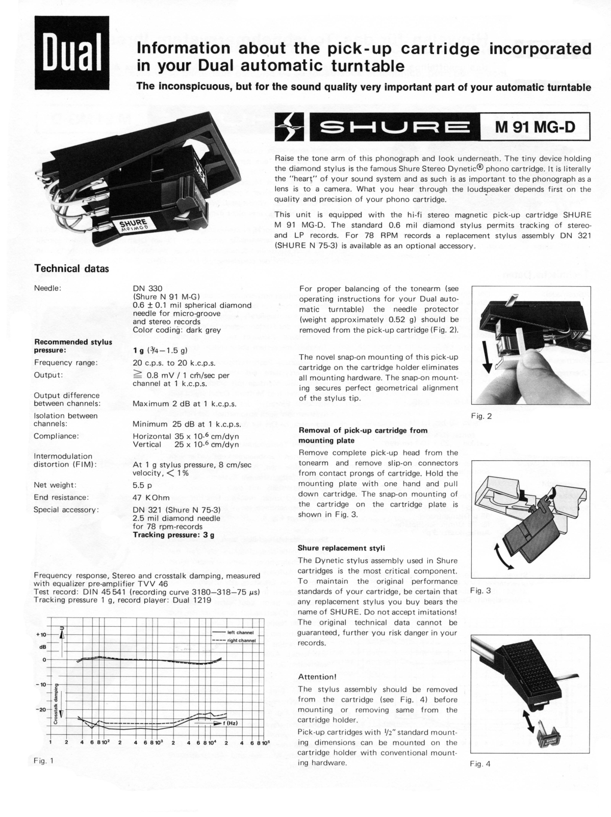 Shure M91 MG D Owners Manual