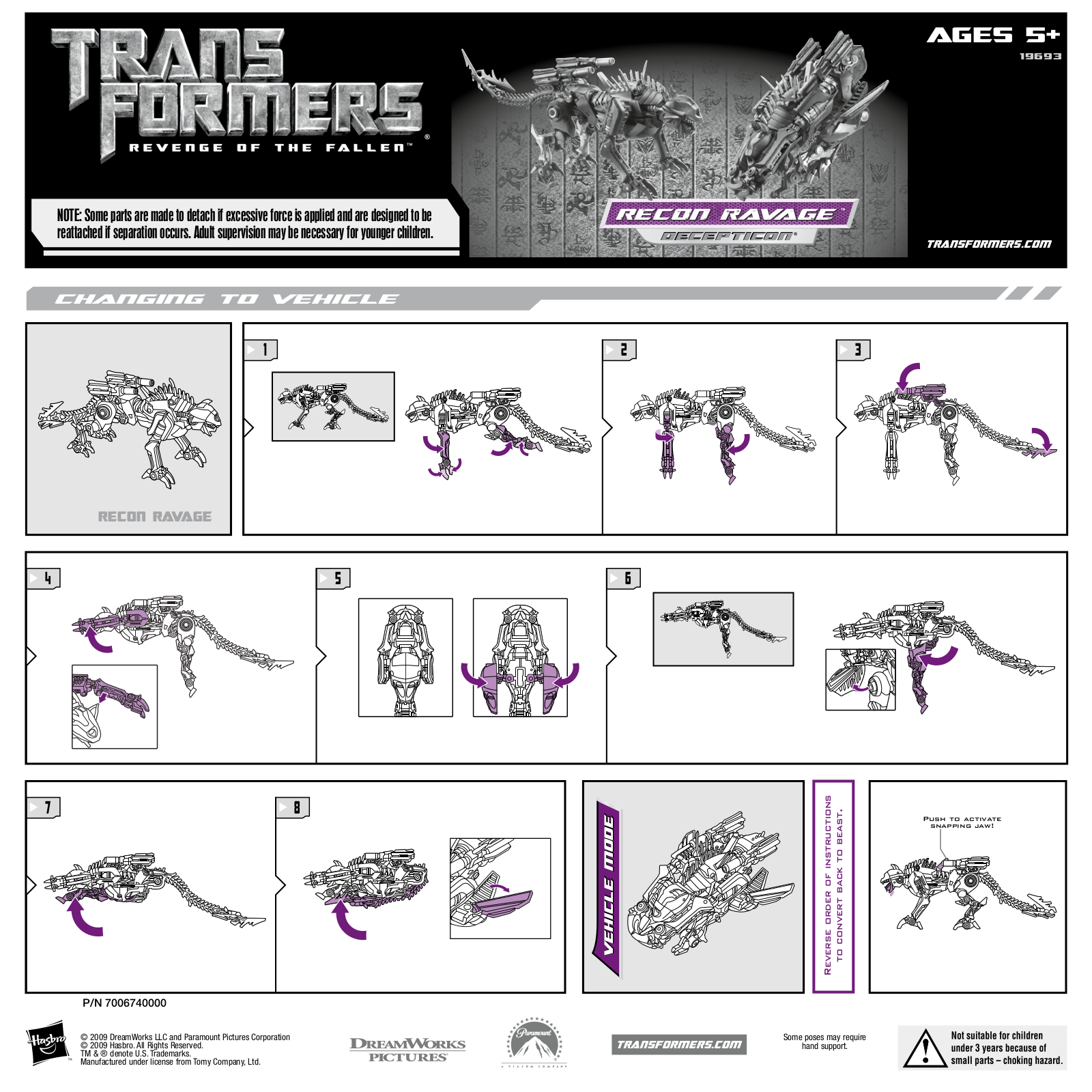 HASBRO Transformers ROTF Recon Ravage, Transformers Recon Ravage User Manual