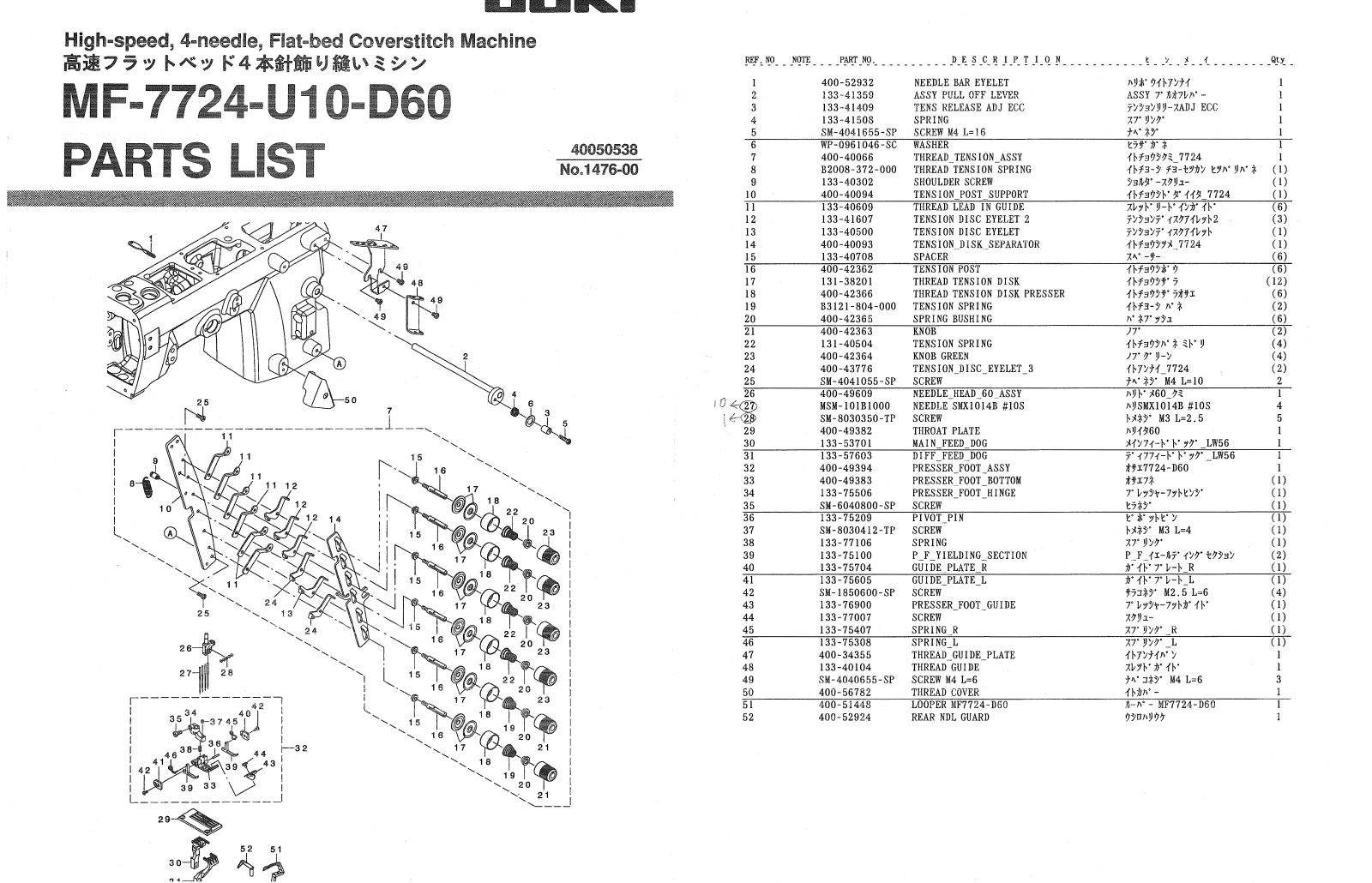 JUKI MF-7724-U10-D60 Parts List