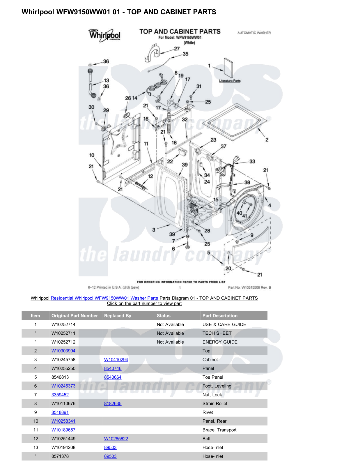 Whirlpool WFW9150WW01 Parts Diagram