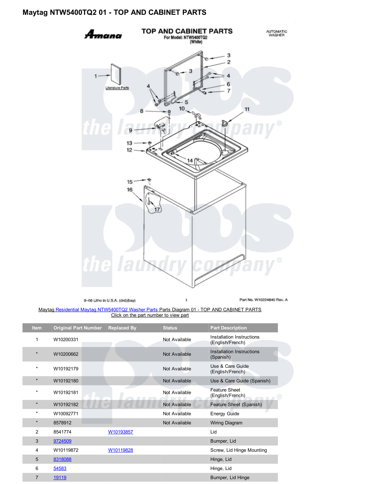 Maytag NTW5400TQ2 Parts Diagram