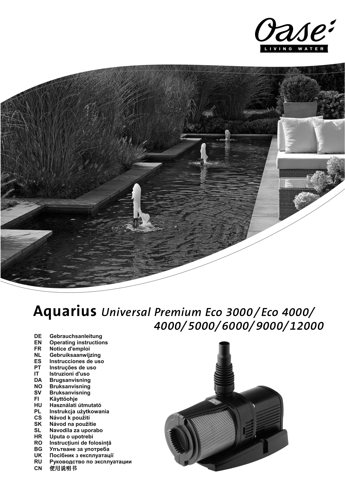 Oase Aquarius Universal Premium Eco 6000, Aquarius Universal Premium Eco 4000, Aquarius Universal Premium Eco 3000, Aquarius Universal Premium Eco 9000, Aquarius Universal Premium Eco 12000 Operating Instructions Manual