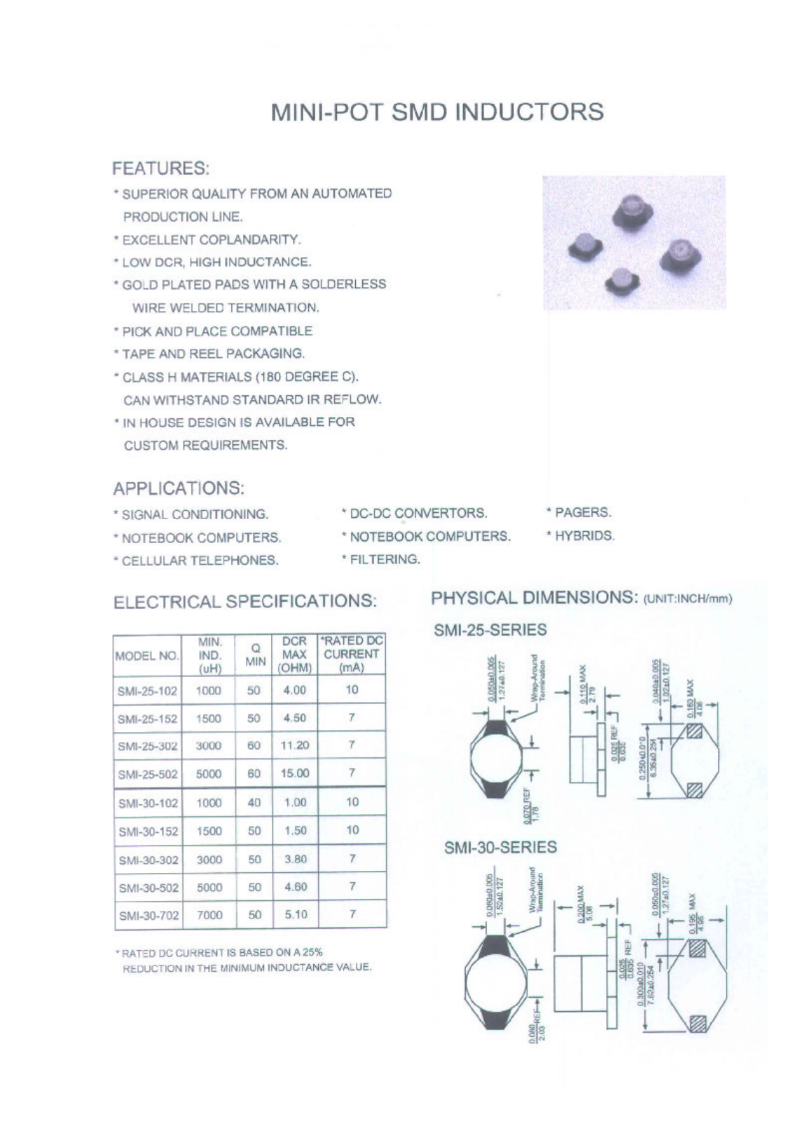 MICRO SMI-30-702, SMI-25-102, SMI-25-152, SMI-25-302, SMI-25-502 Datasheet