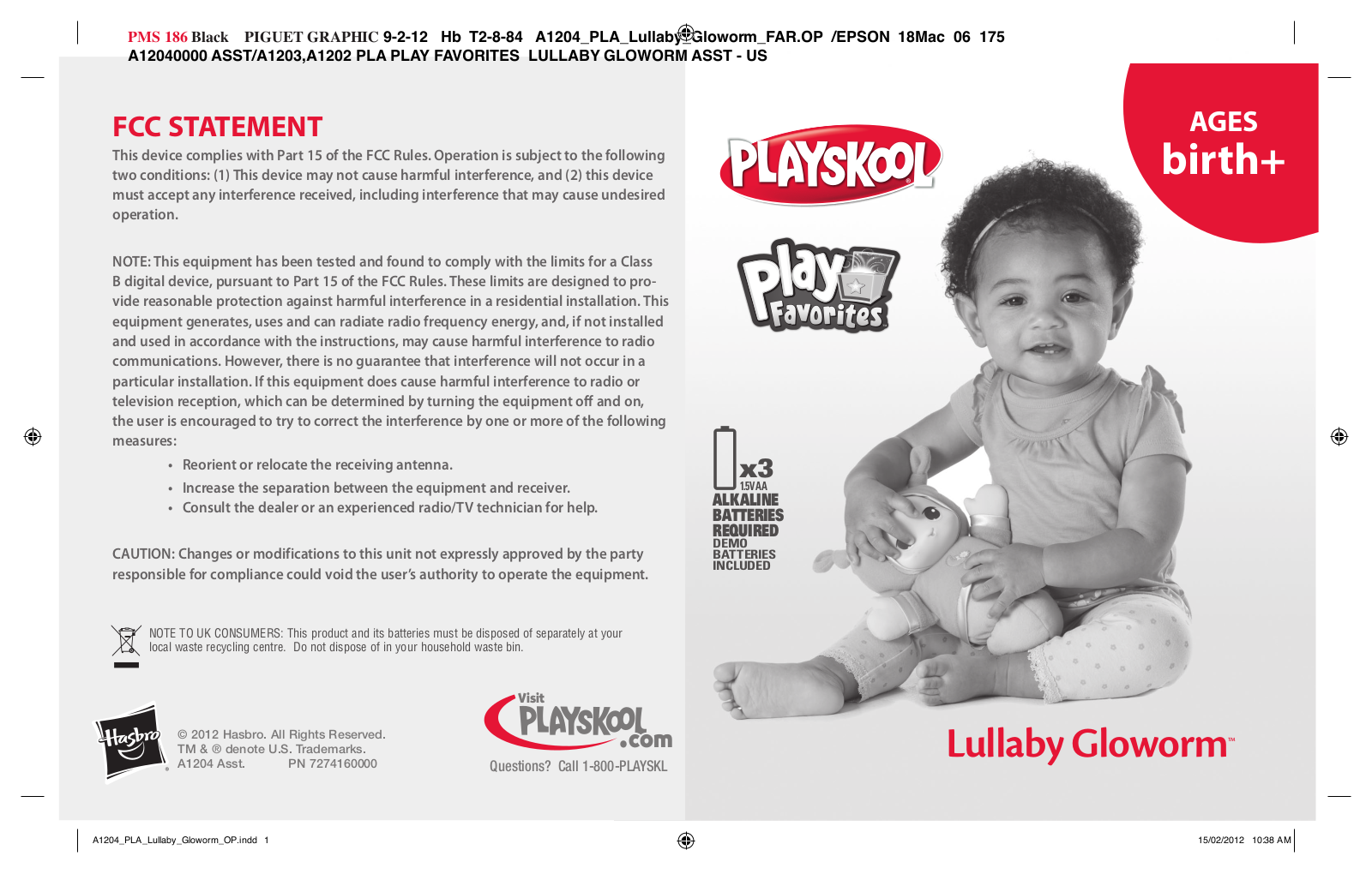 HASBRO Lullaby Gloworm User Manual