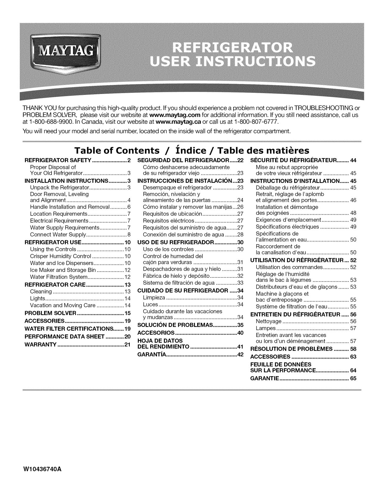 Maytag MSF25D4XAM00, MSF22D4XAM00, MSF25D4XAW00, MSF25D4XAB00, MSF22D4XAW00 Owner’s Manual