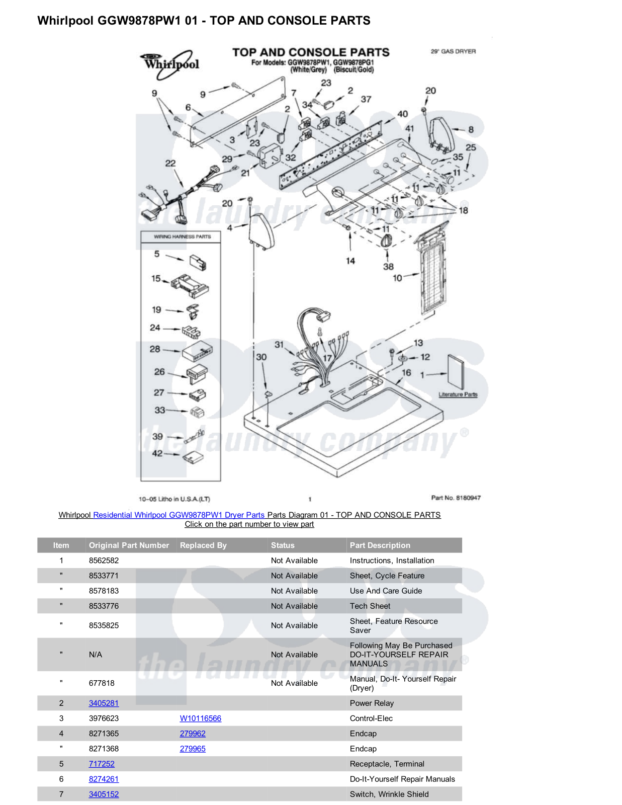 Whirlpool GGW9878PW1 Parts Diagram