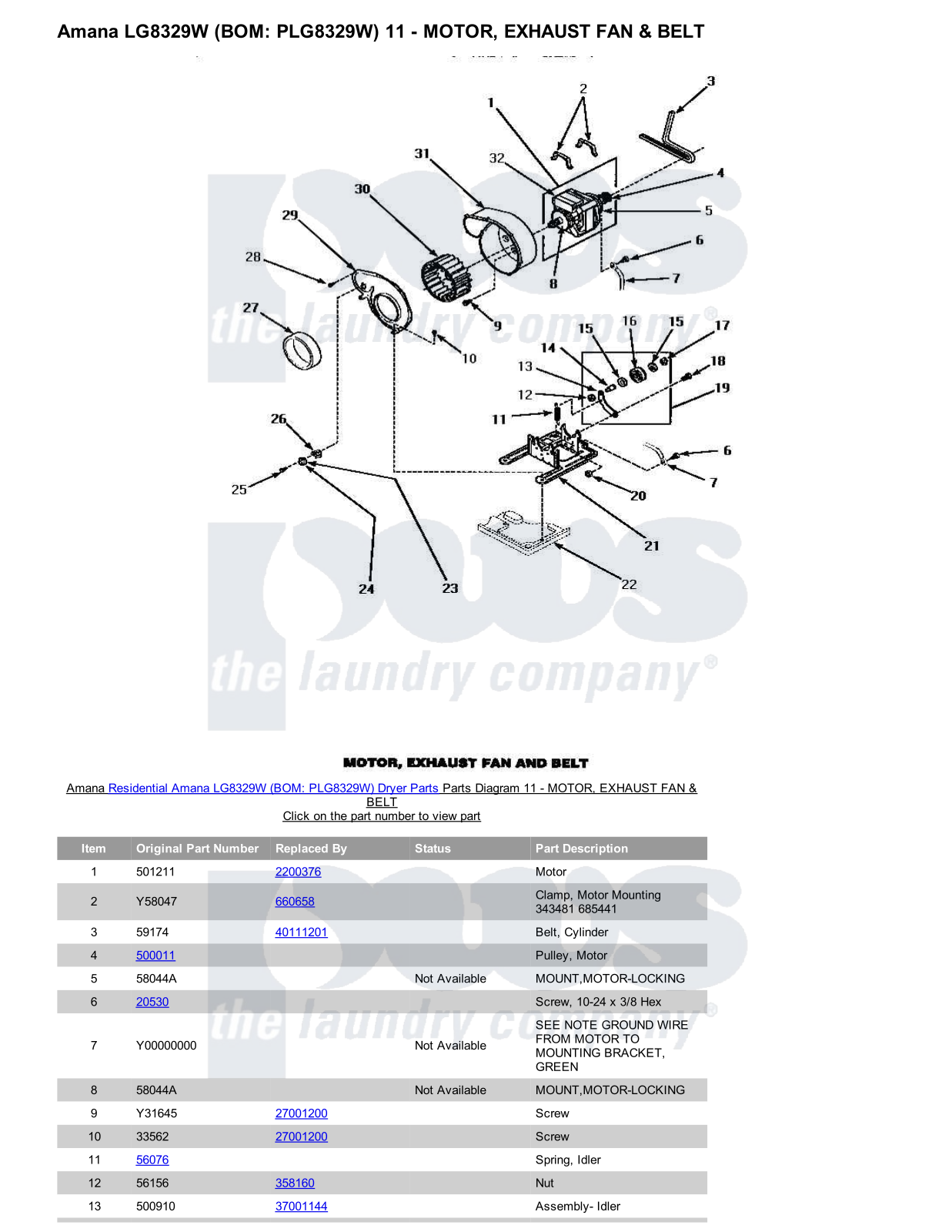 Amana LG8329W Parts Diagram