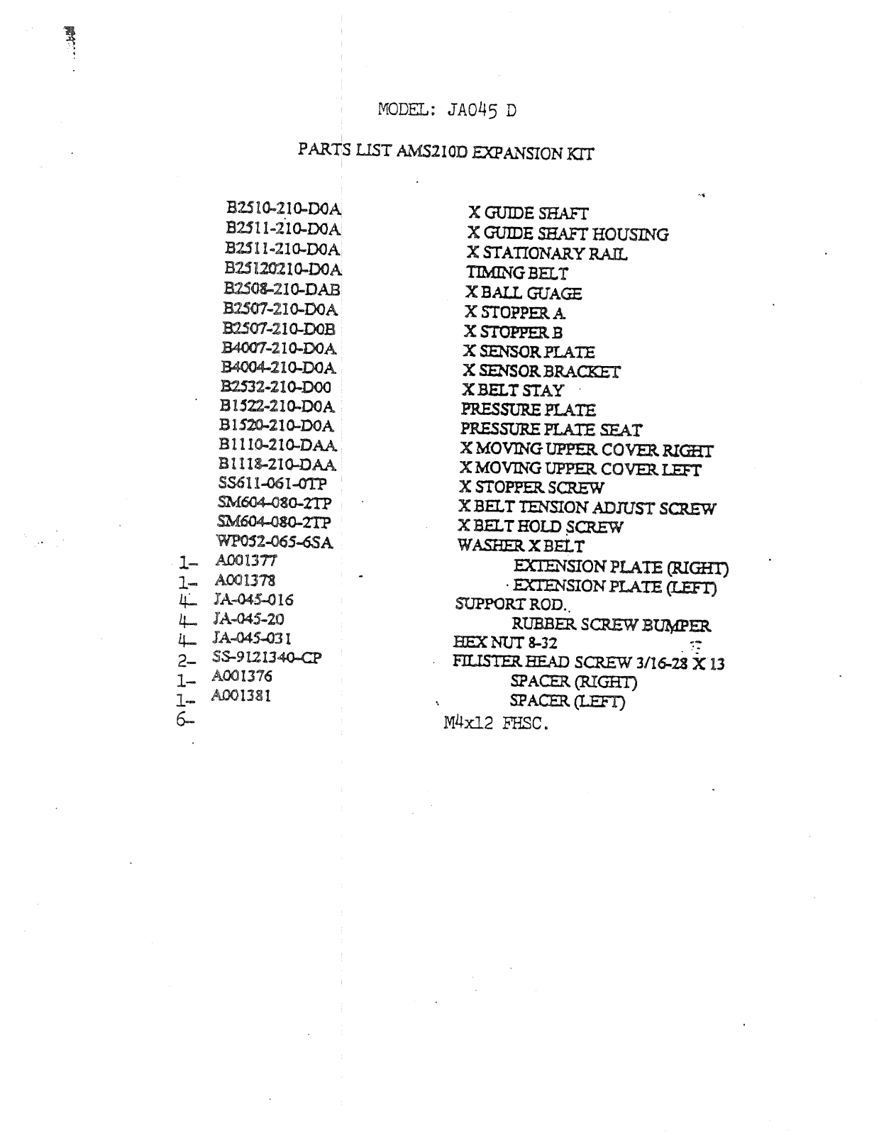 JUKI JA045D Parts List