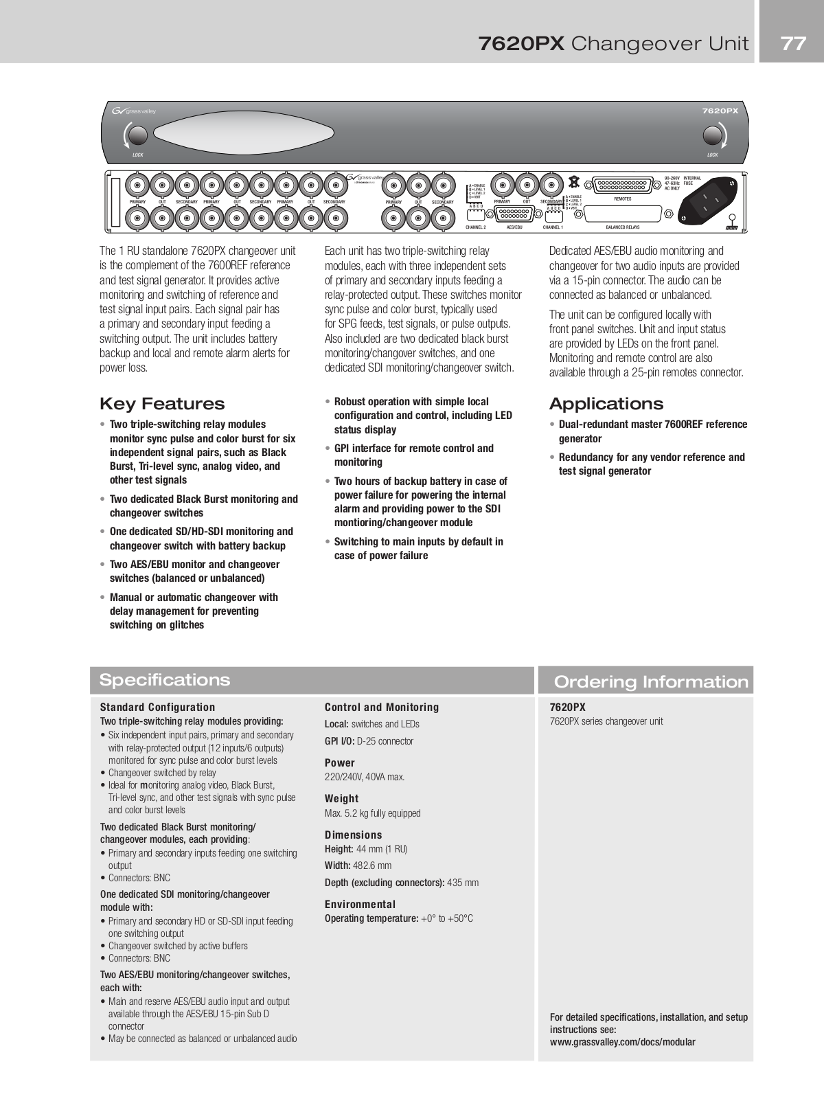 Grass valley 7620PX DATASHEET