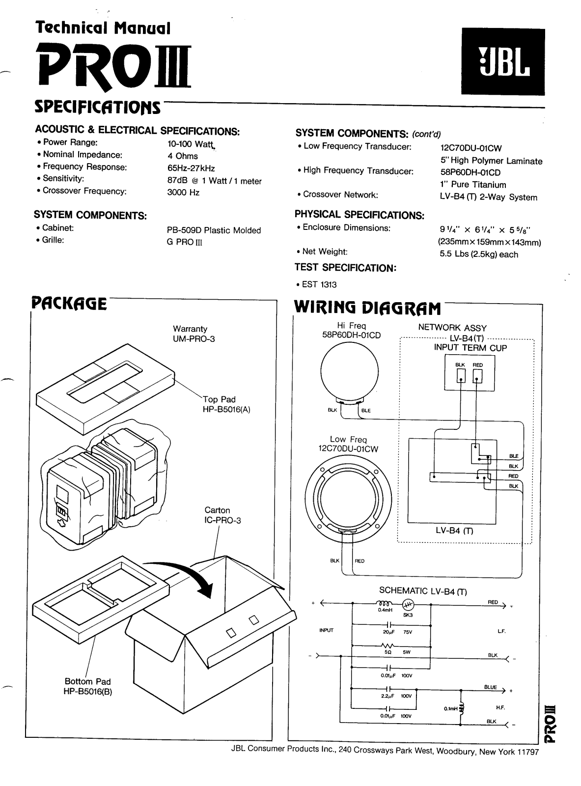 JBL PRO 3 Owners manual