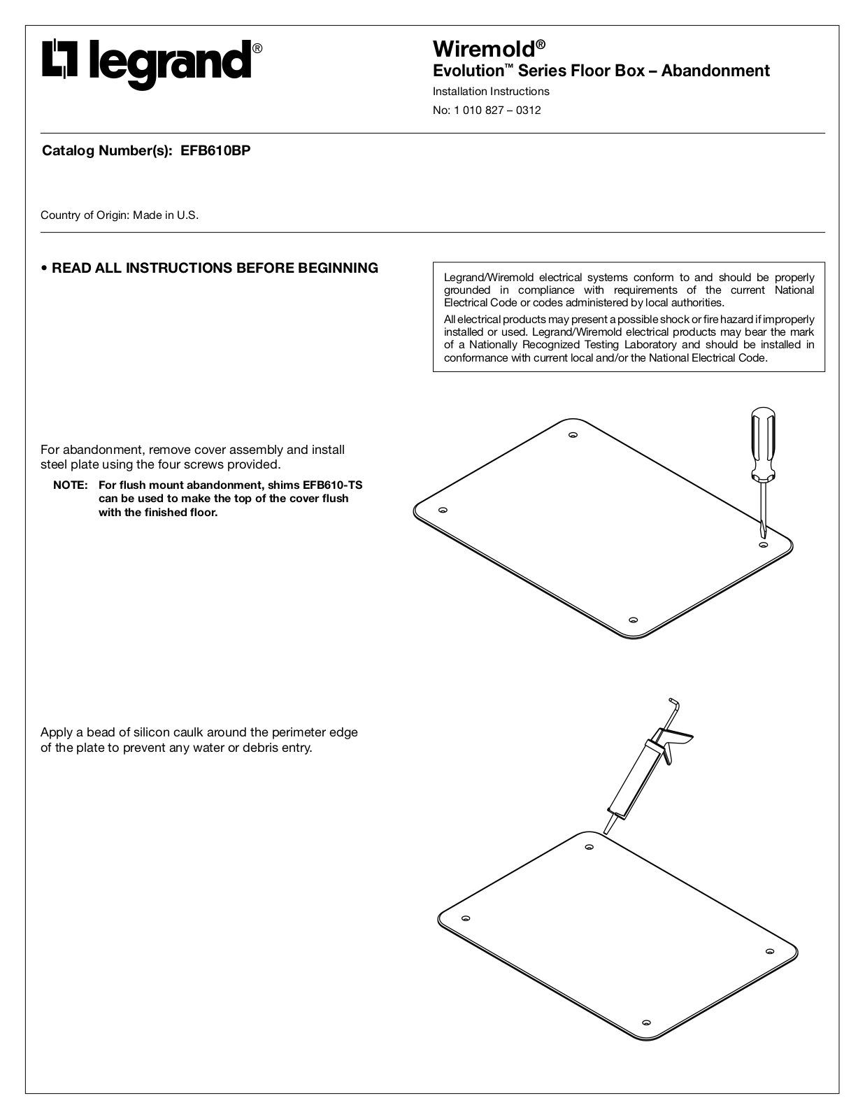 Legrand EFB610BP User Manual