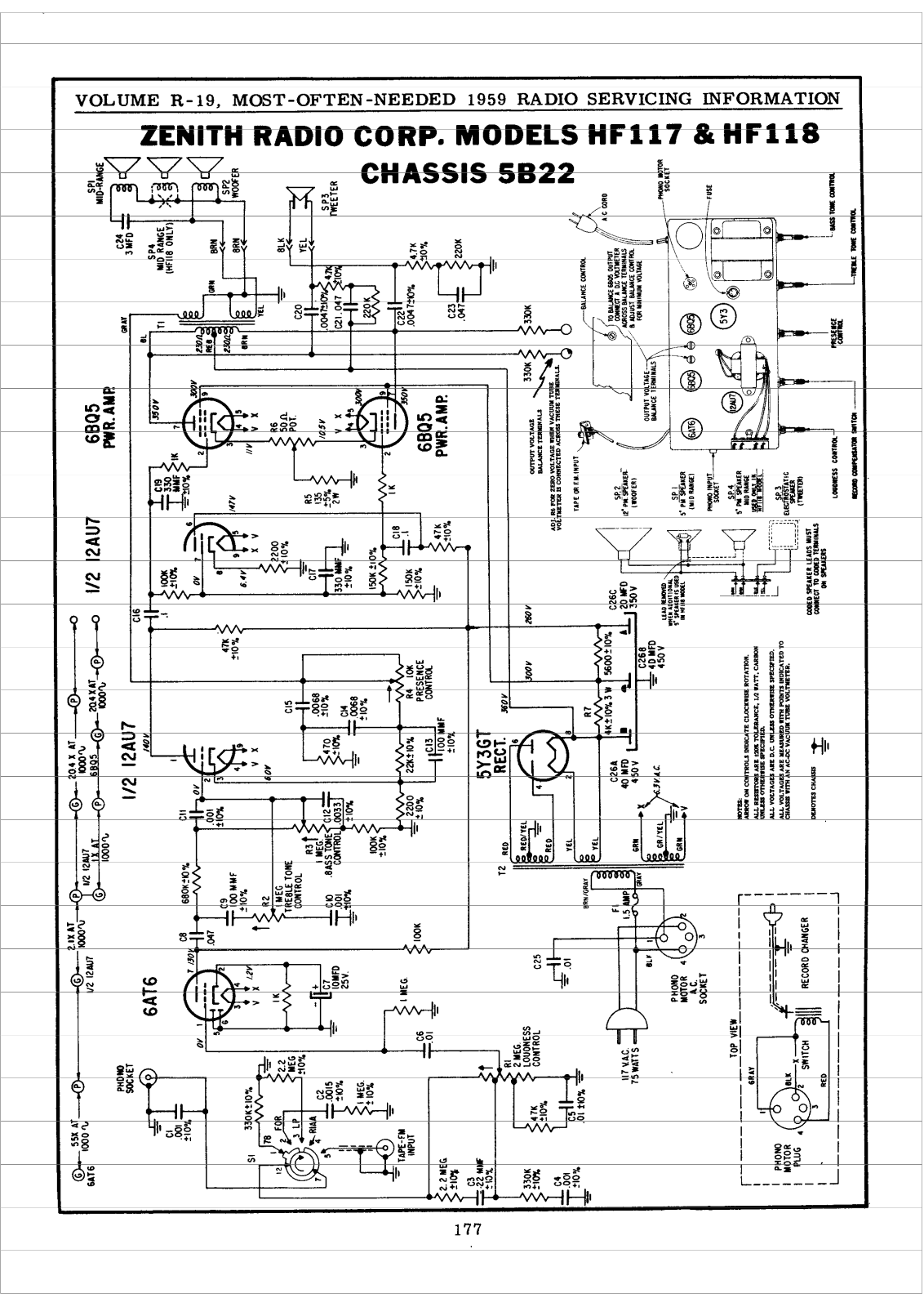 Zenith HF117, HF118 Schematic