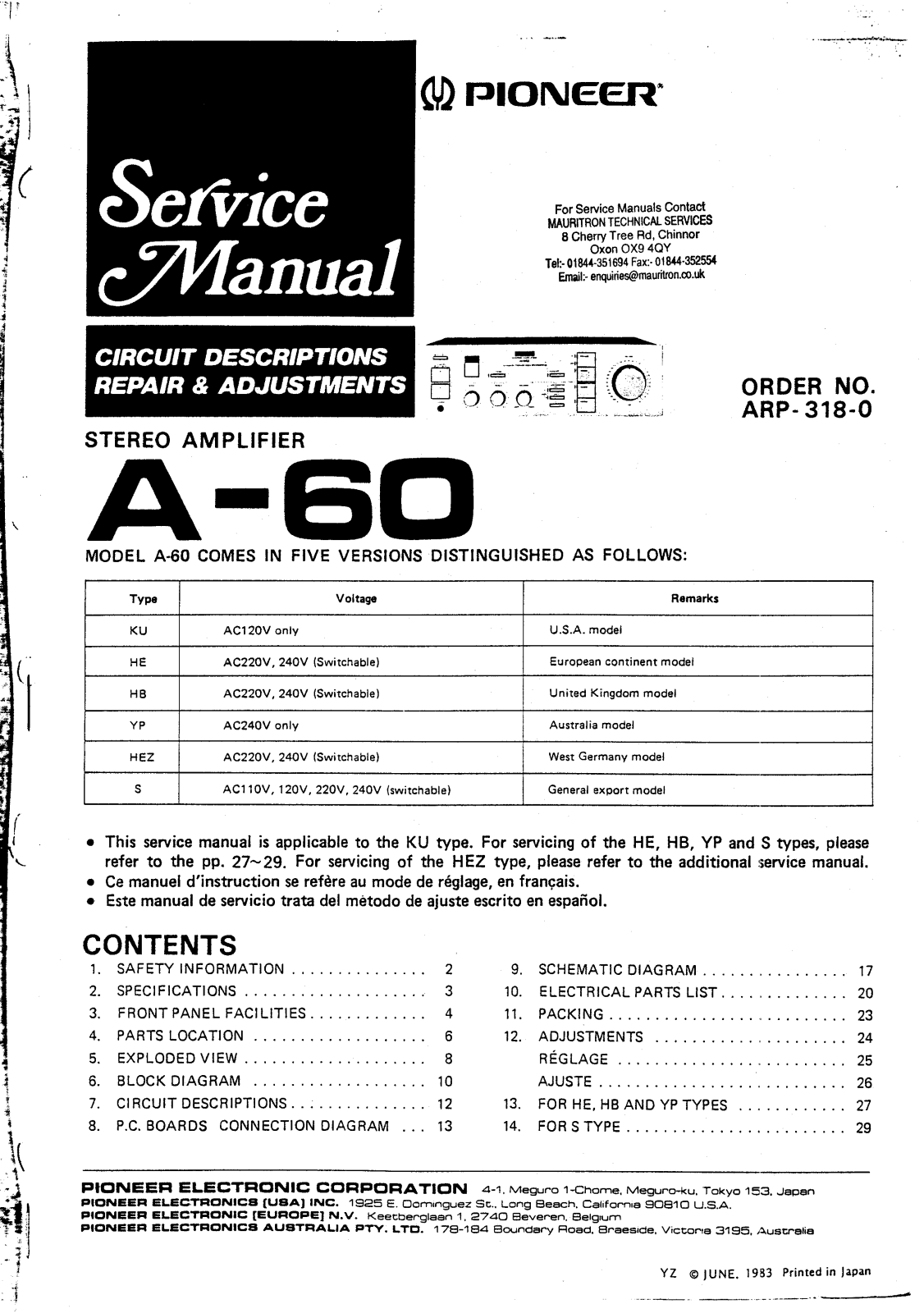 Pioneer A-60 Service manual