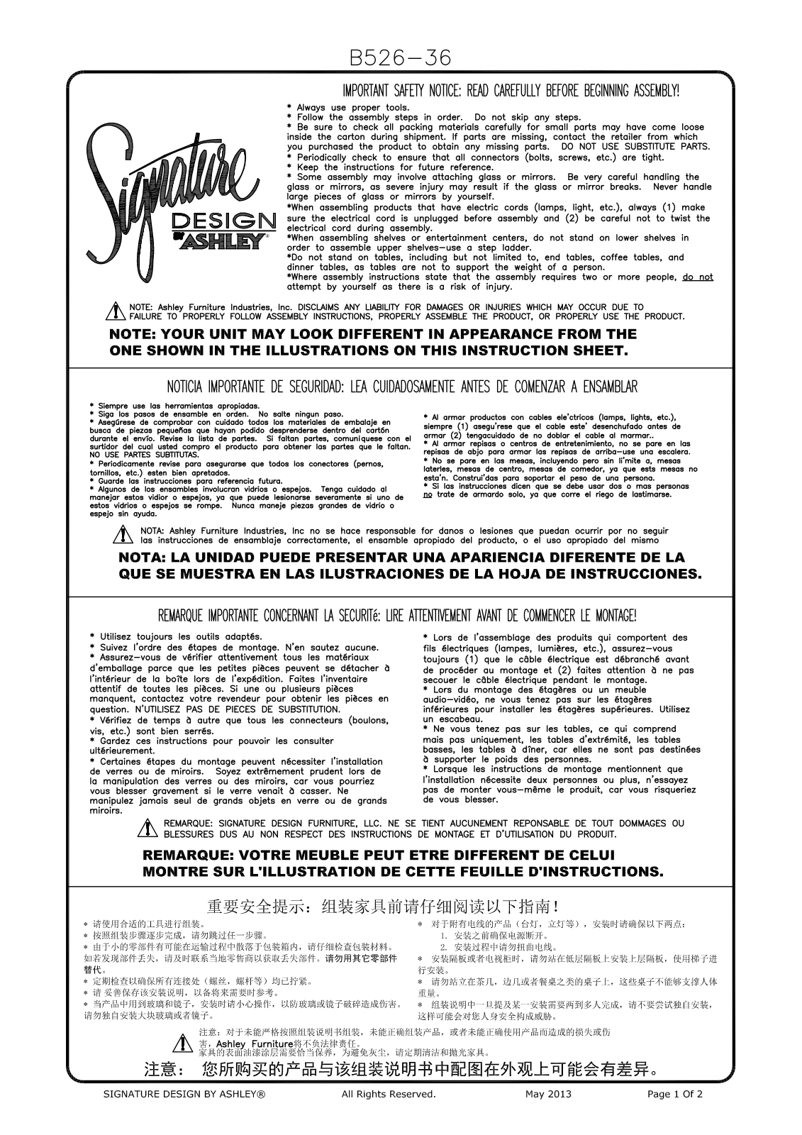 Ashley B52636 Assembly Guide