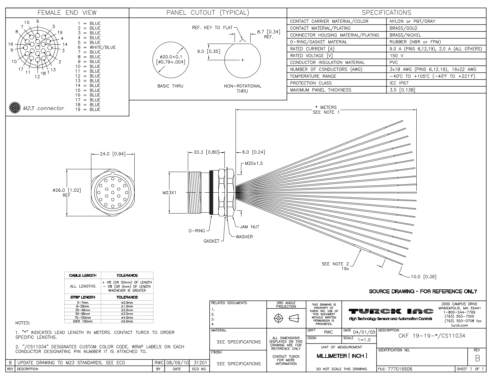 Turck CKF19-19-2/CS11034 Specification Sheet