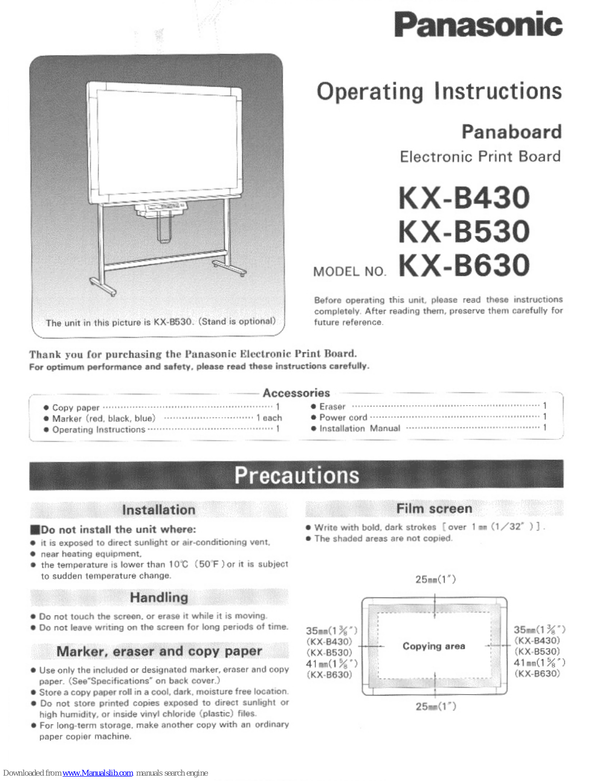 Panasonic Panaboard KX-B430, Panaboard KX-B530, Panaboard KX-B630 Operating Instructions Manual