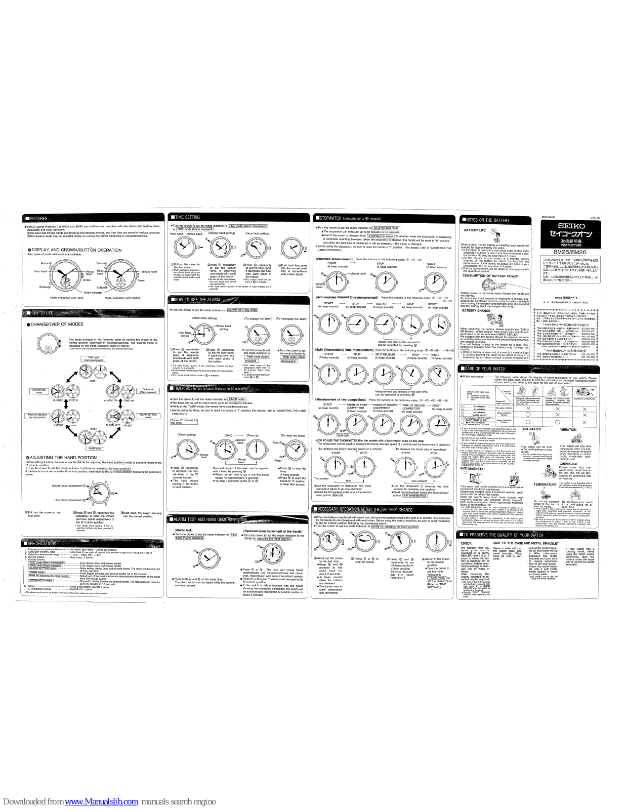 Seiko 8M25, 8M26 User Manual