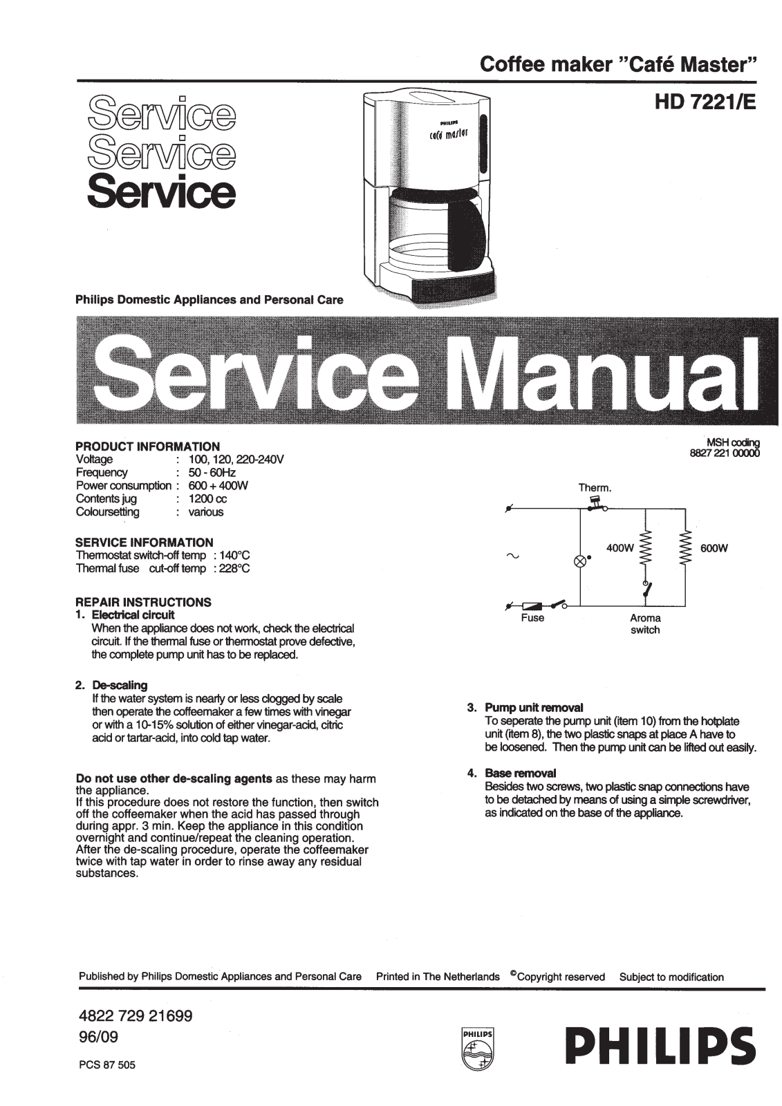 Philips HD7221E Service Manual