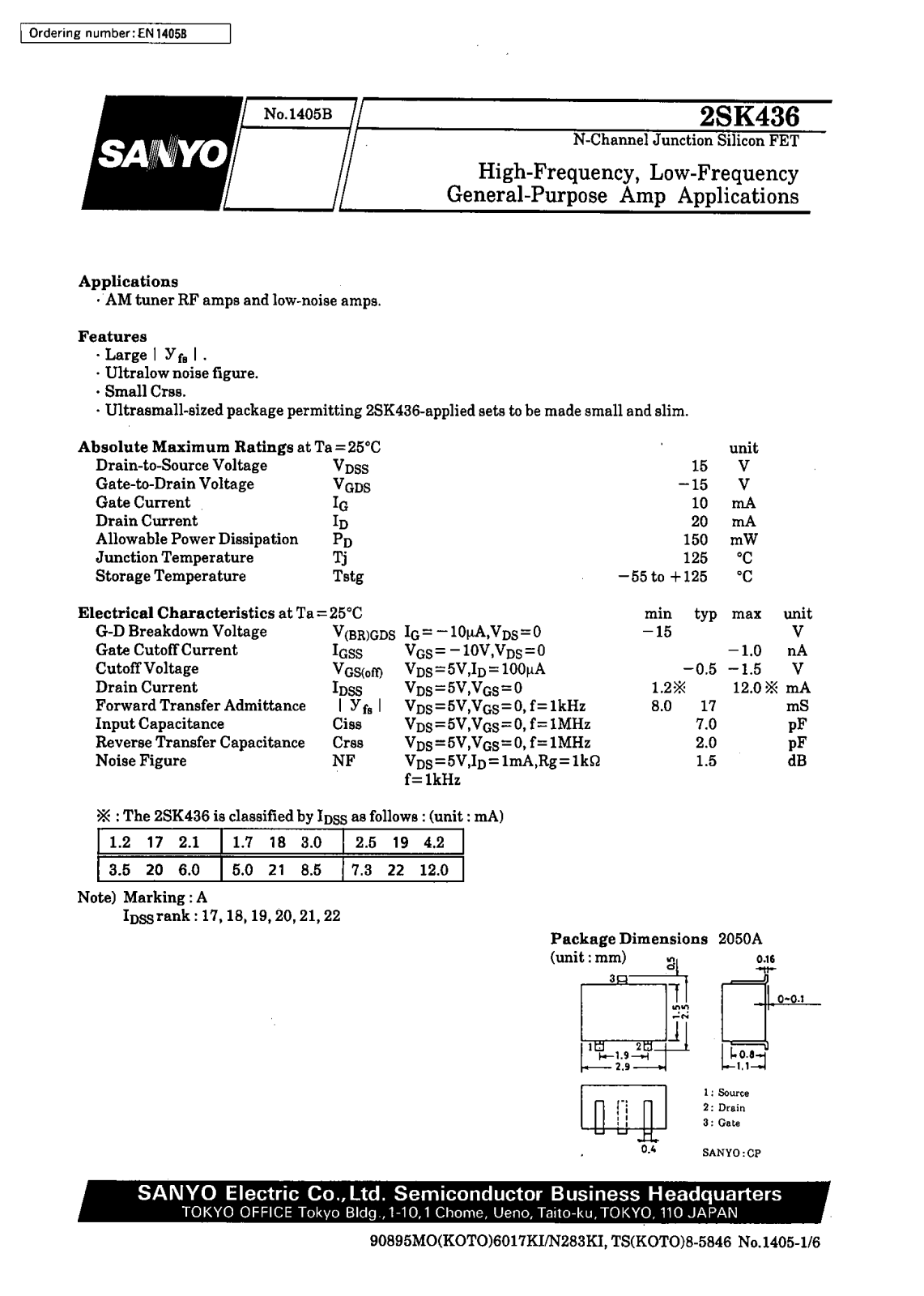 SANYO 2SK436 Datasheet