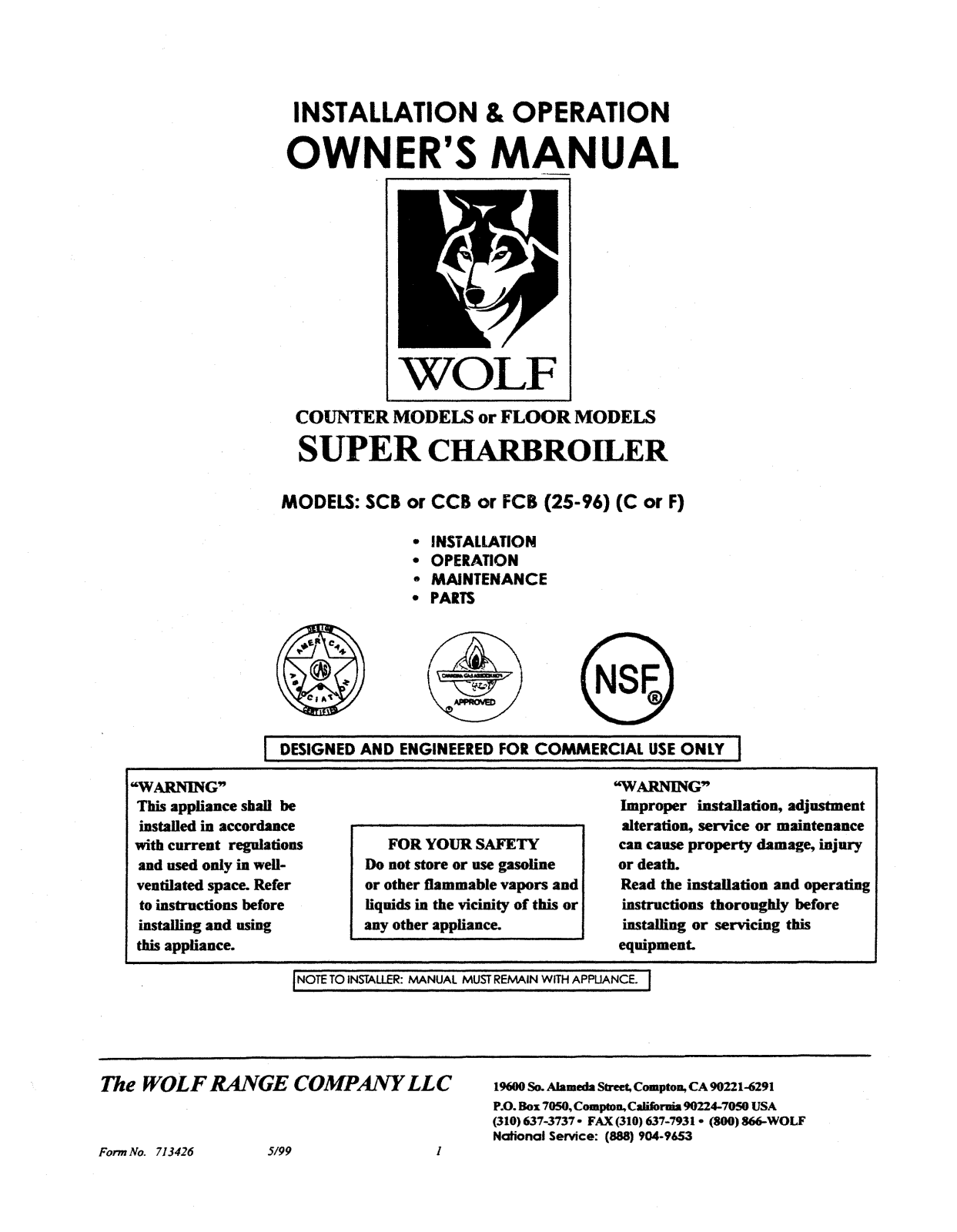 Wolf CCB25F Installation  Manual