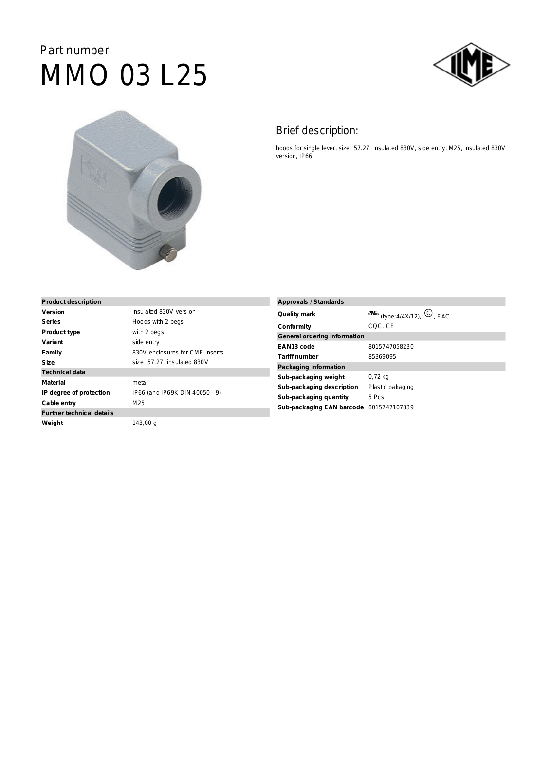 ILME MMO-03L25 Data Sheet