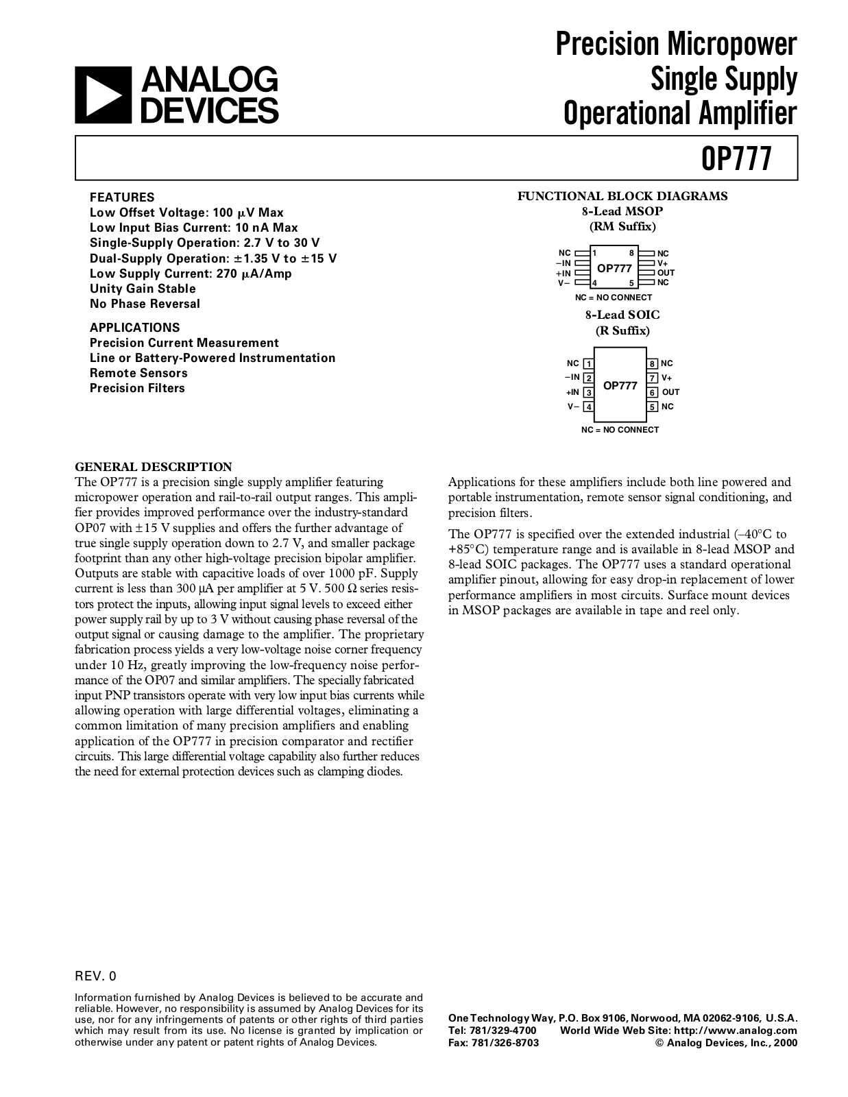 Analog Devices OP777 Datasheet