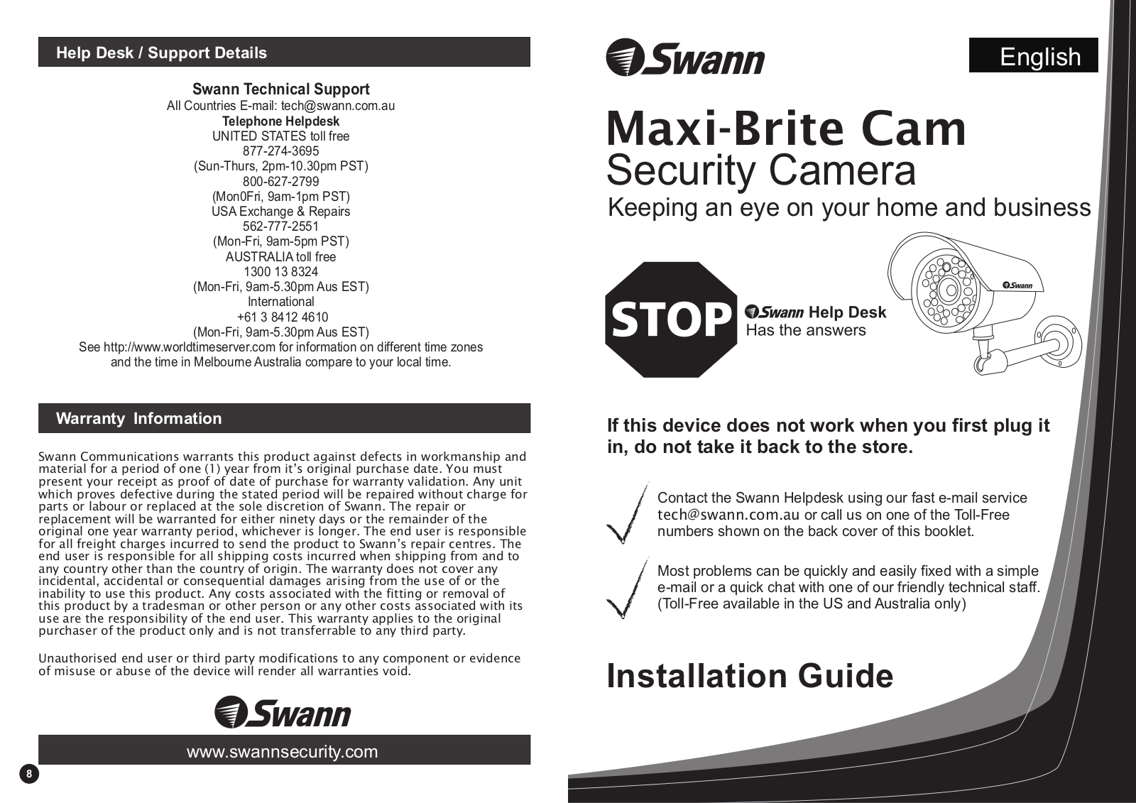 Swann Maxi-Brite Cam User Manual