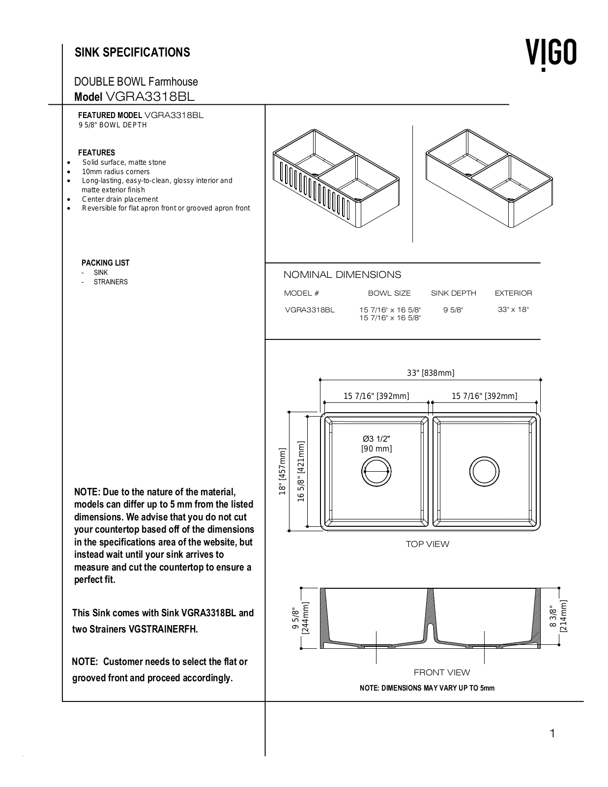 VIGO VGU10704 Specifications - ManualMachine.com