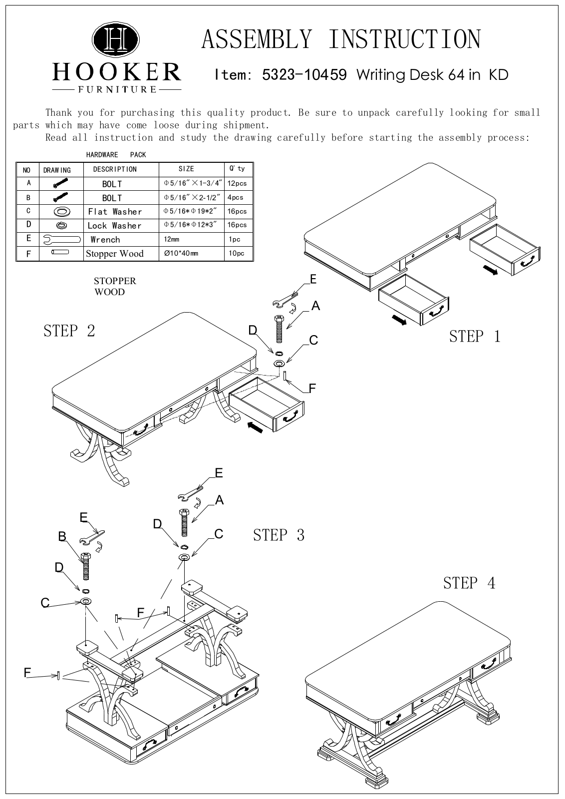 Hooker Furniture 532310459 Assembly Guide