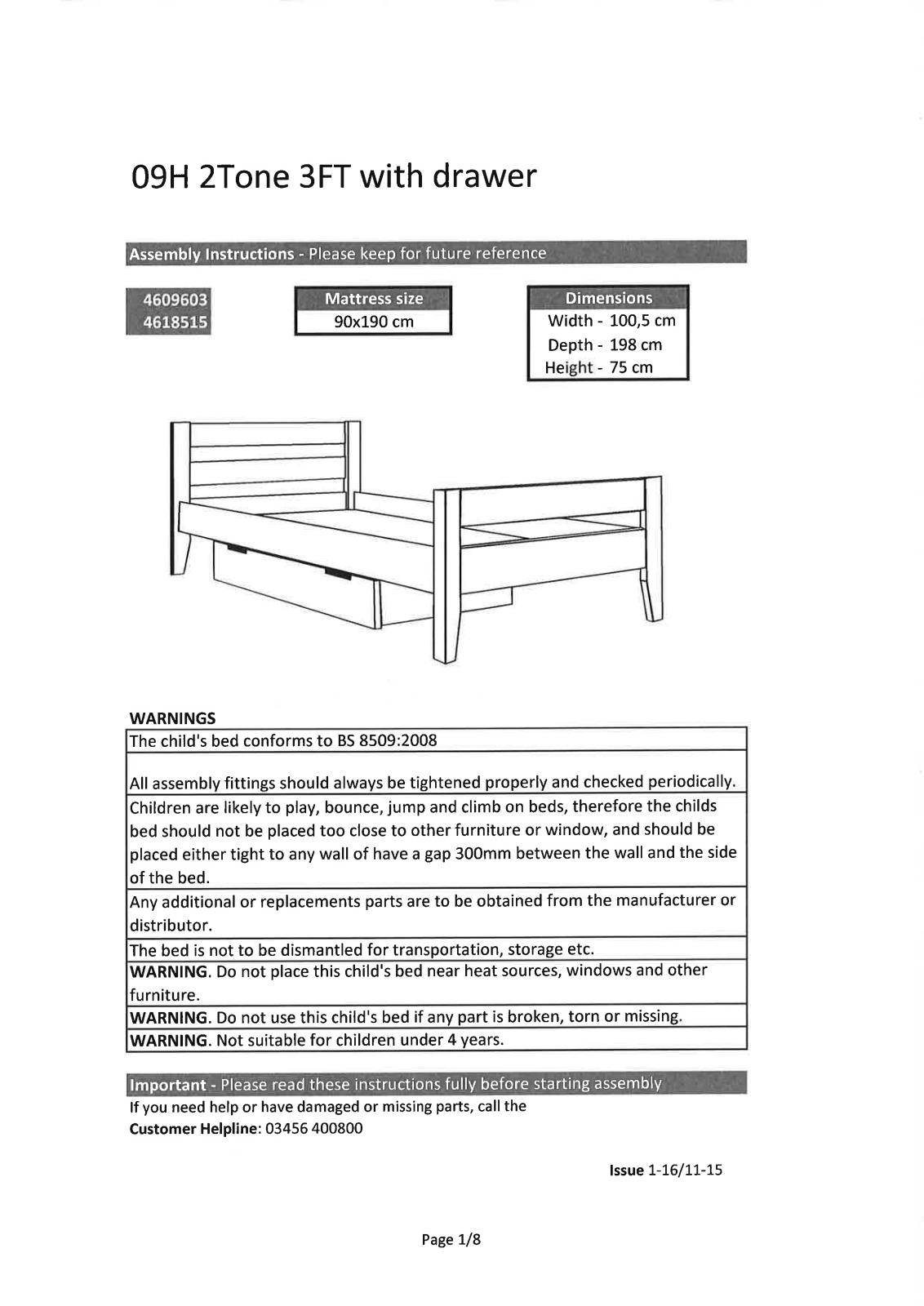 Argos 4609603, 4618515 ASSEMBLY INSTRUCTIONS