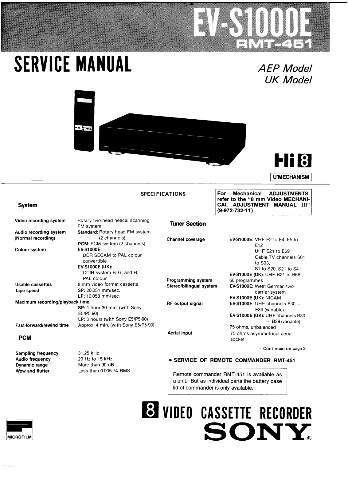 Sony EVS-1000-E Service manual