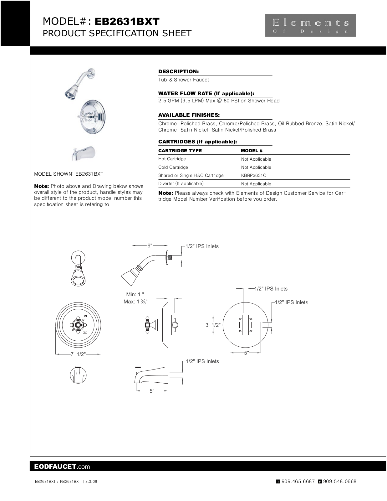 Elements of Design EDE1149 Specification Sheet - Polished Chrome - ManualMachine.com