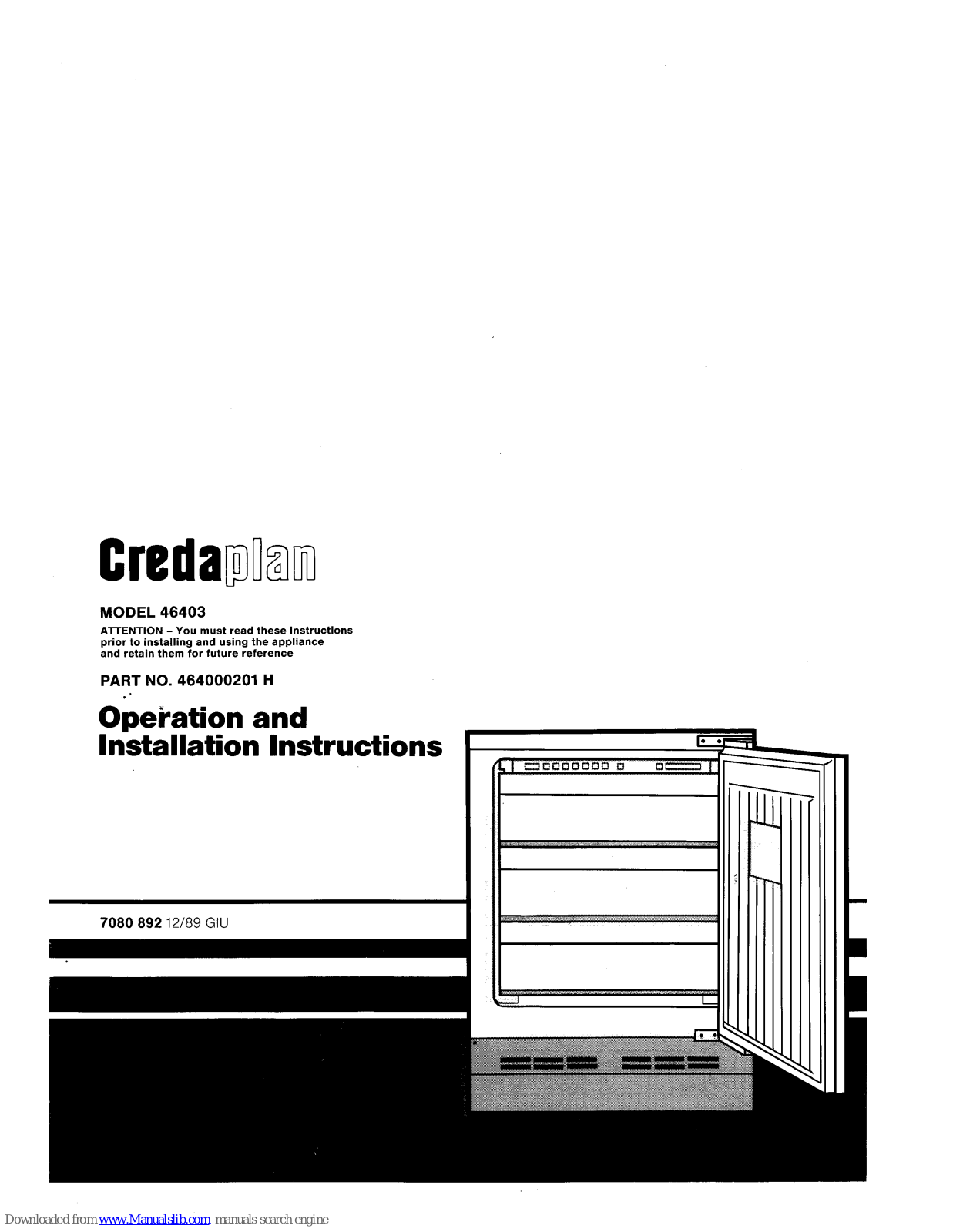 Creda Creadplan 46403 Operation And Installation Instructions Manual