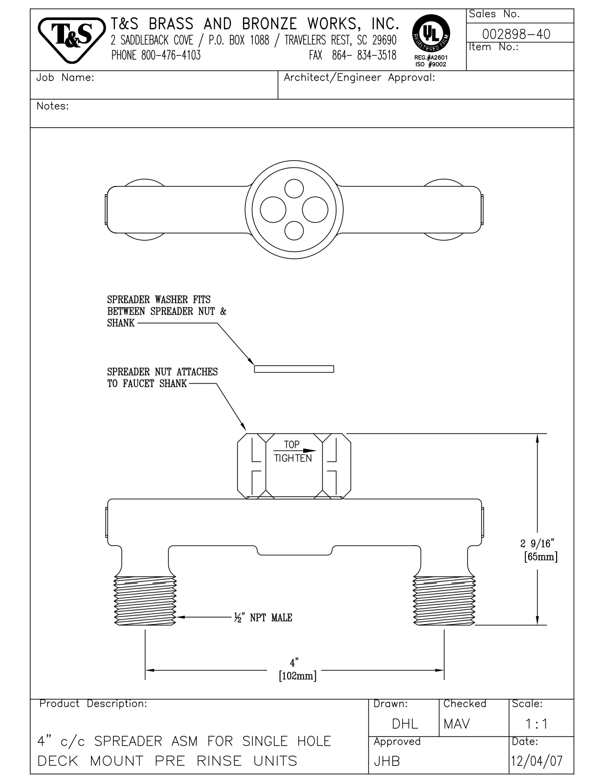 T&S Brass 002898-40 User Manual